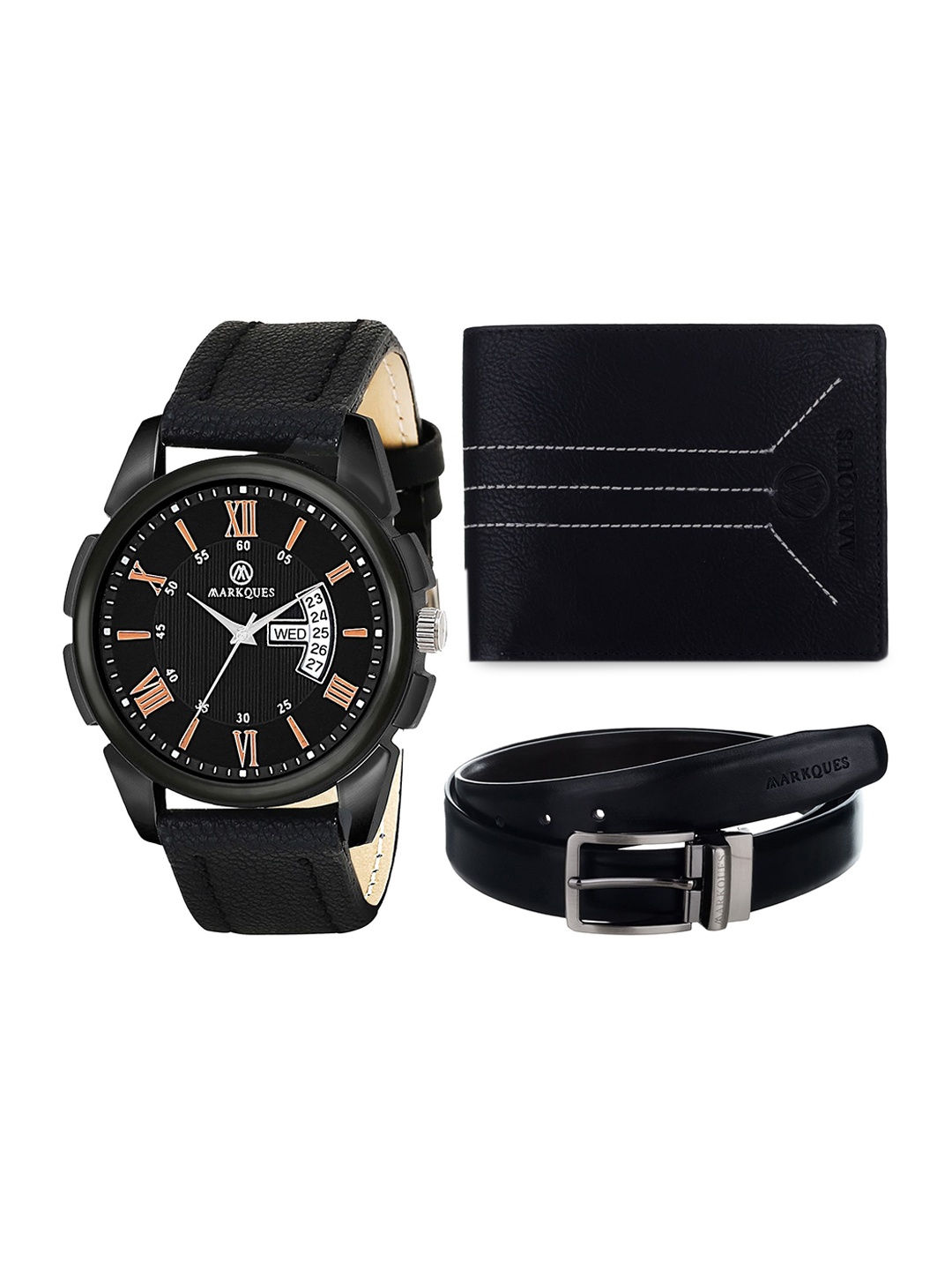 

MARKQUES Men Black Textured Leather Accessory Gift Set