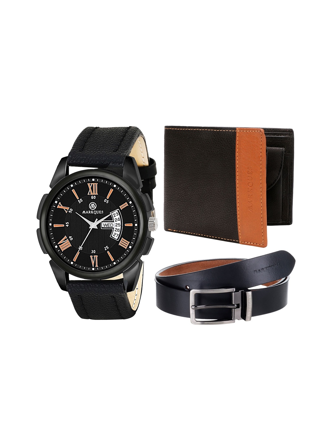 

MARKQUES Men Black Leather Accessory Gift Set