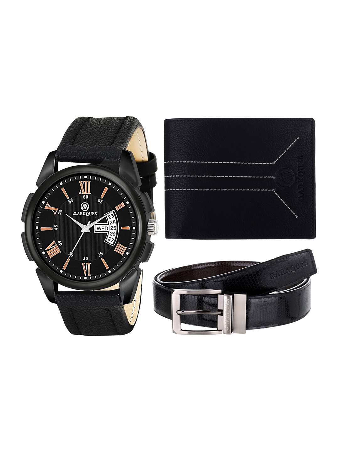 

MARKQUES Men Black Solid Leather Accessory Gift Set