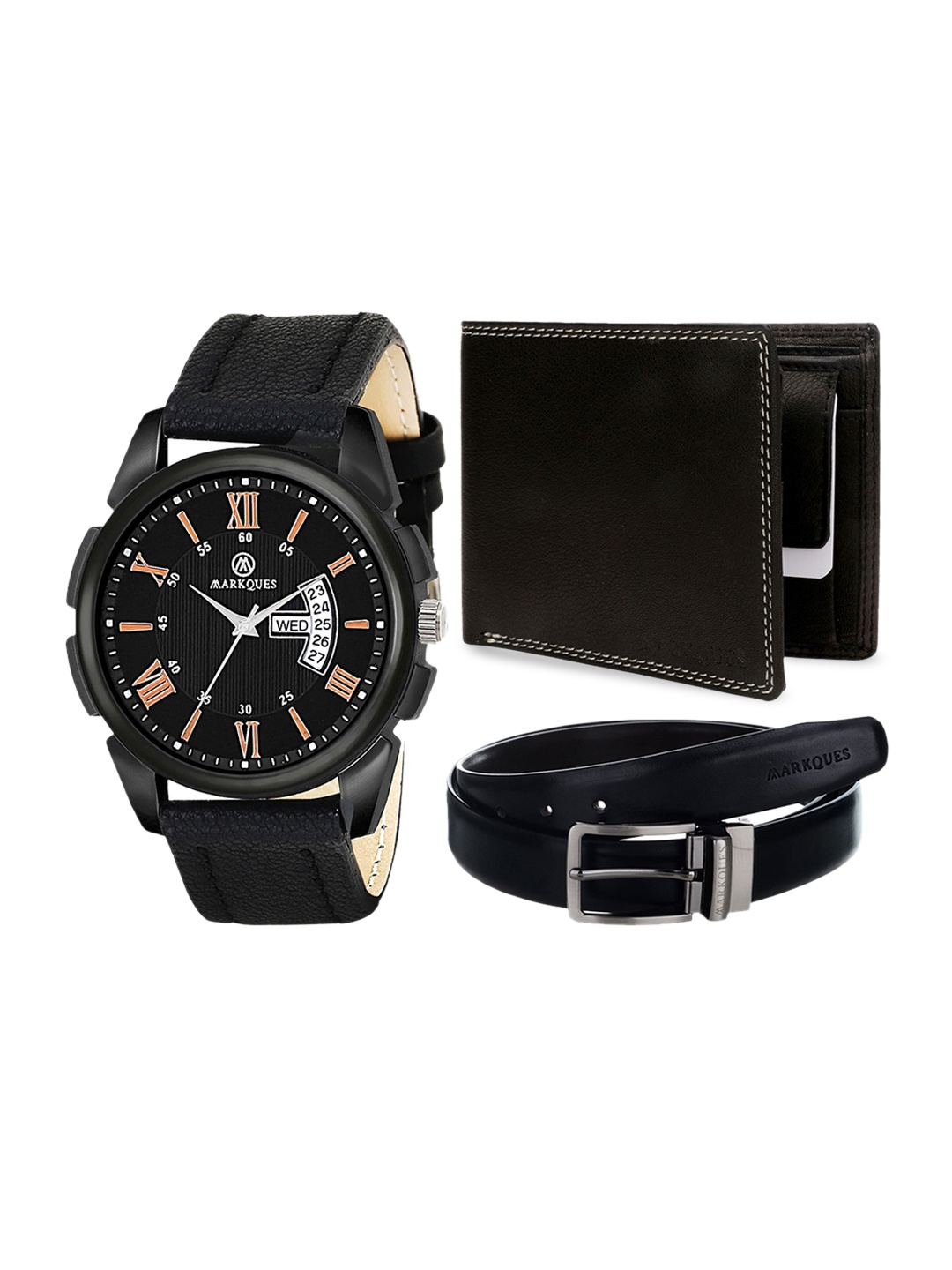 

MARKQUES Men Black Solid Leather Accessory Gift Set