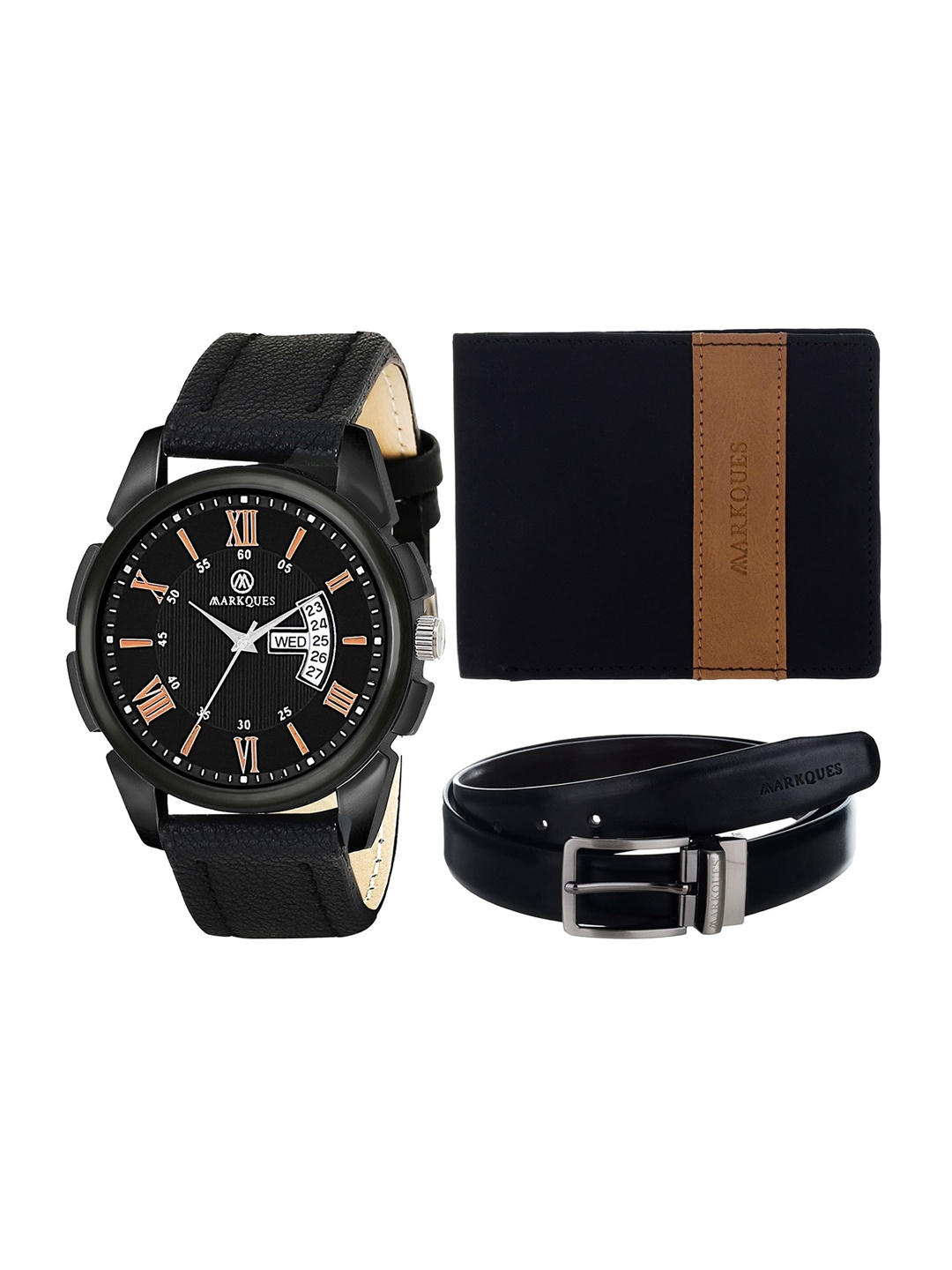 

MARKQUES Men Black Solid Leather Accessory Gift Set