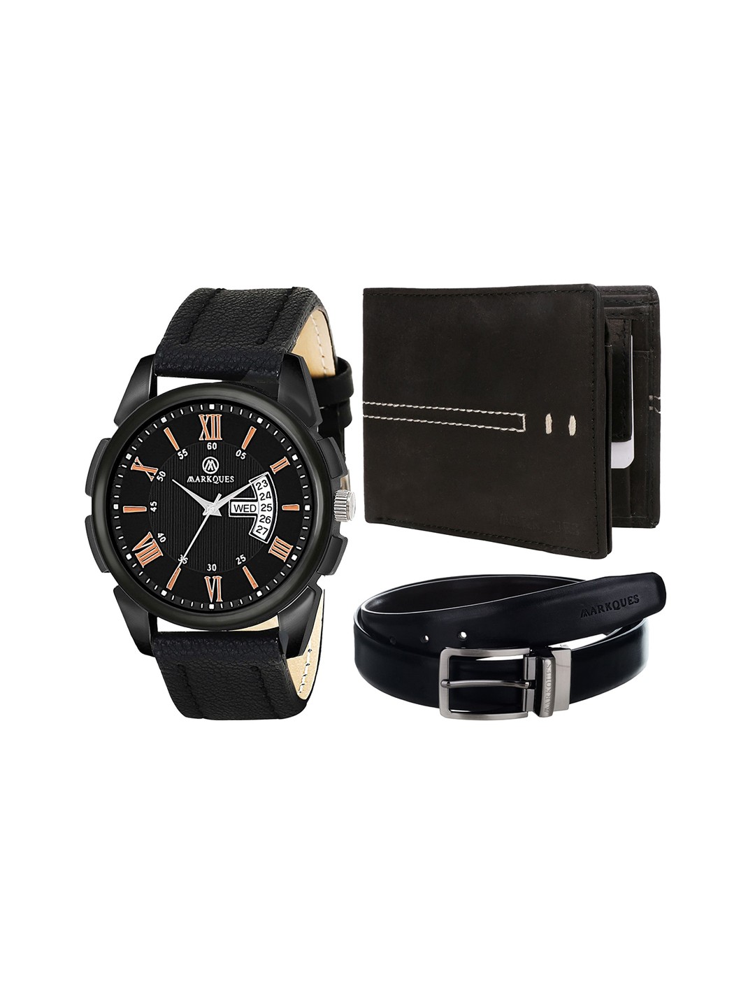 

MARKQUES Men Black Solid Leather Accessory Gift Set