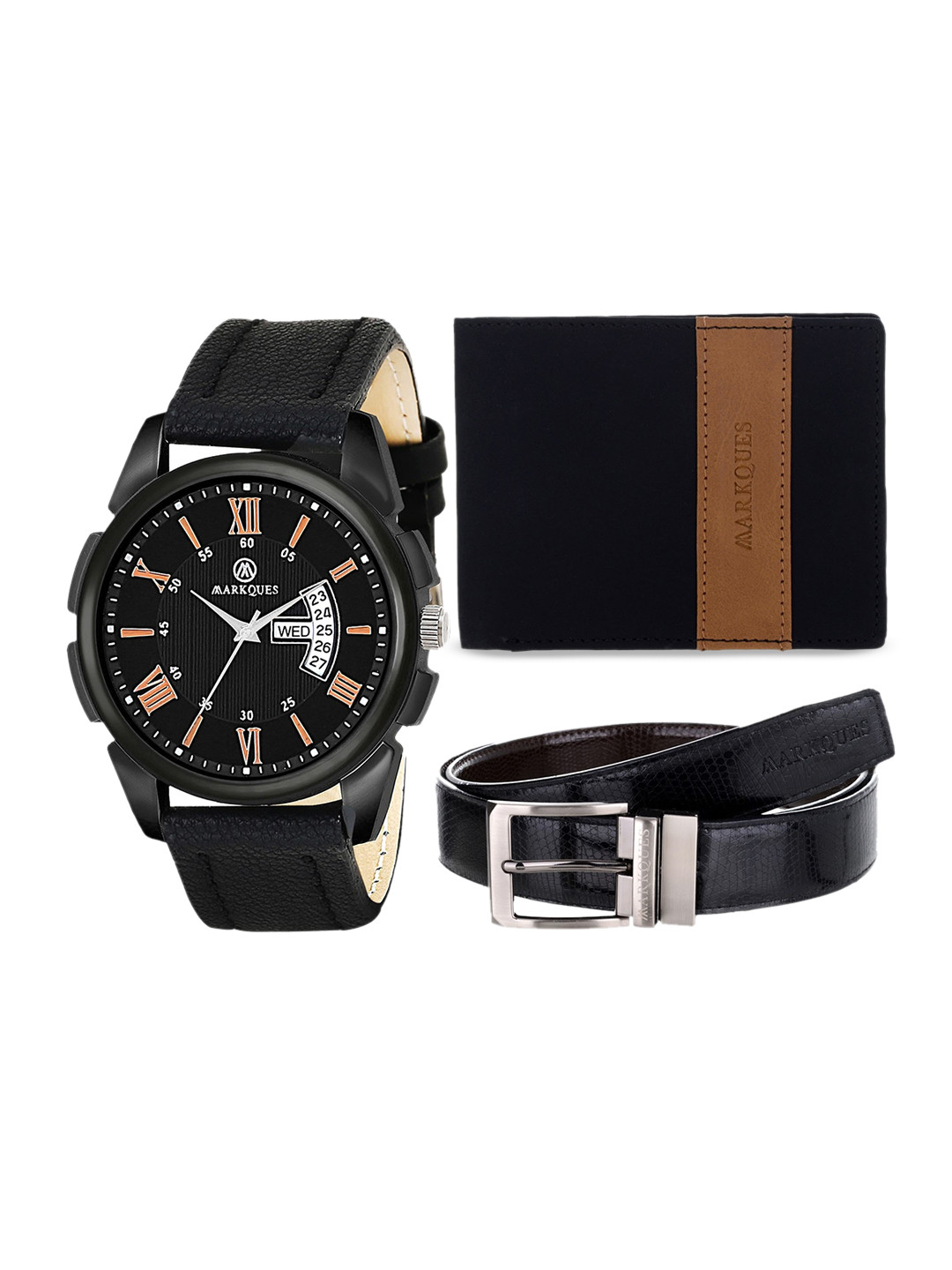 

MARKQUES Men Black Solid Leather Accessory Gift Set