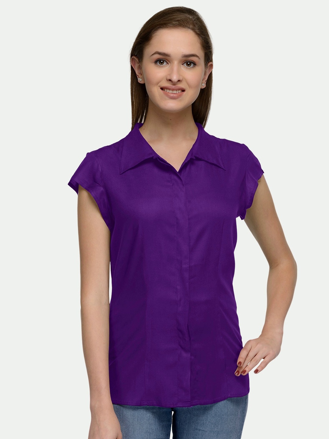 

PATRORNA Women Purple Comfort Cotton Casual Shirt