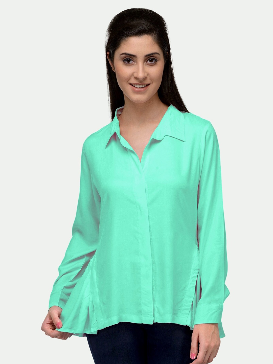

PATRORNA Women Sea Green Comfort Casual Shirt