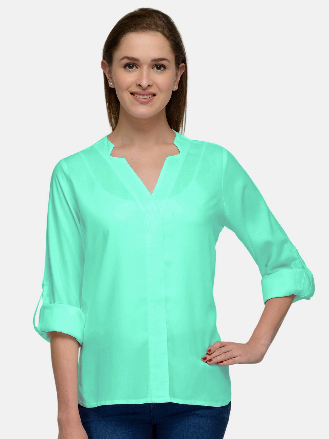 

PATRORNA Women Sea Green Comfort Casual Shirt