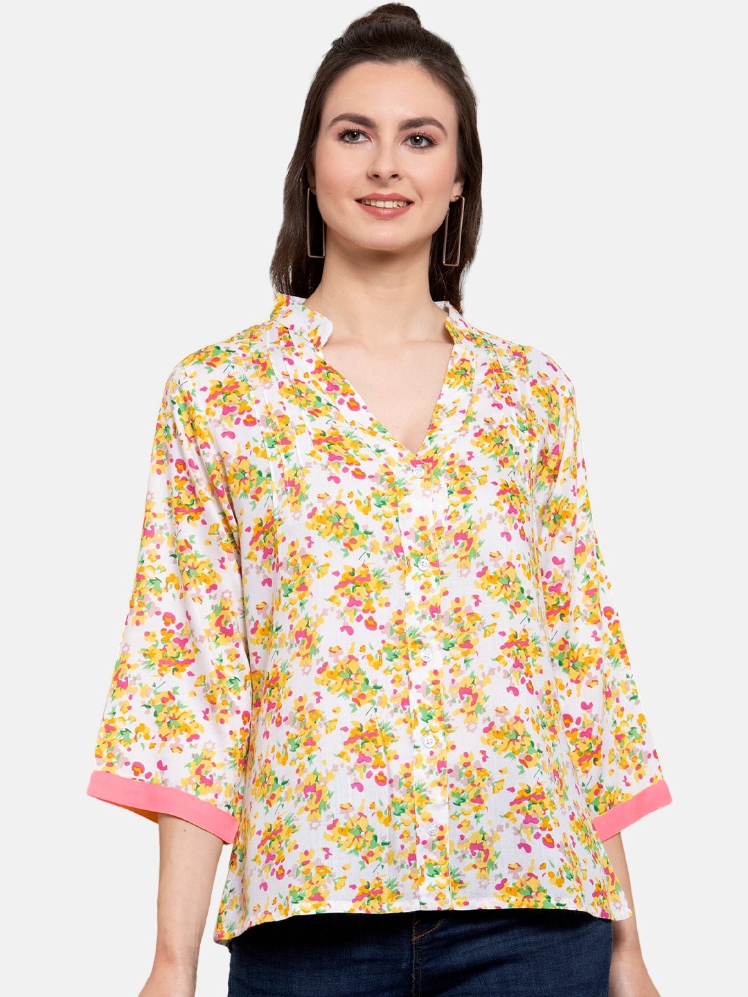 

PATRORNA Women Yellow Comfort Floral Printed Casual Shirt