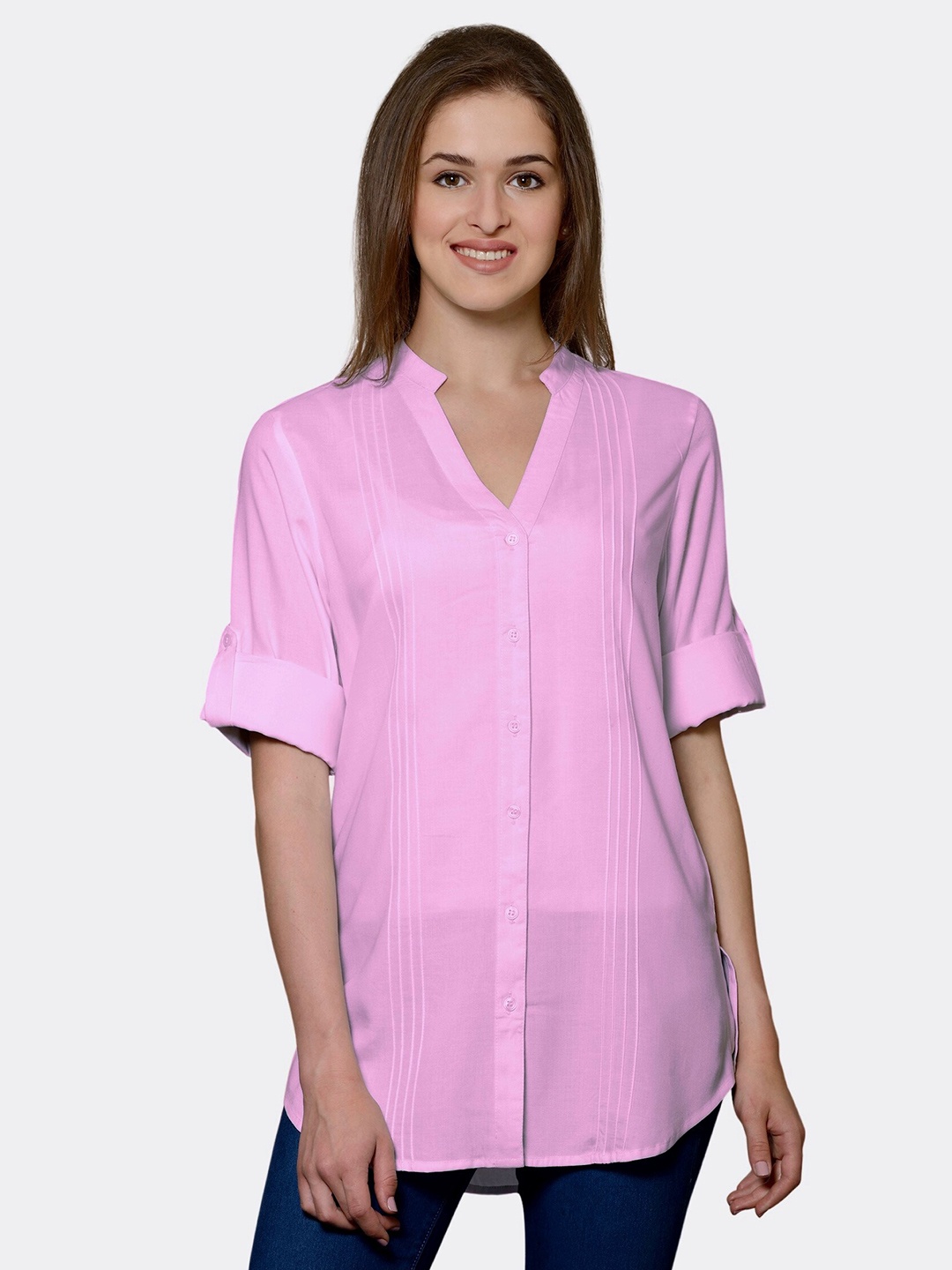 

PATRORNA Women Pink Comfort Pintuck Casual Shirt