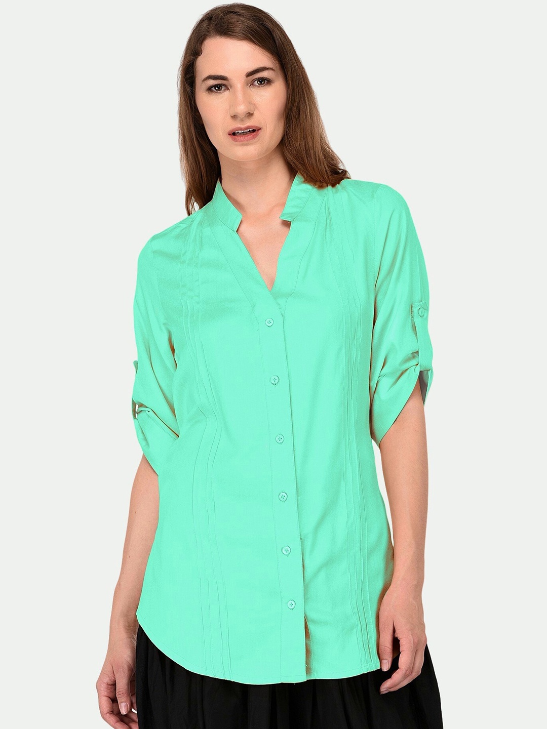 

PATRORNA Women Sea Green Comfort Casual Shirt