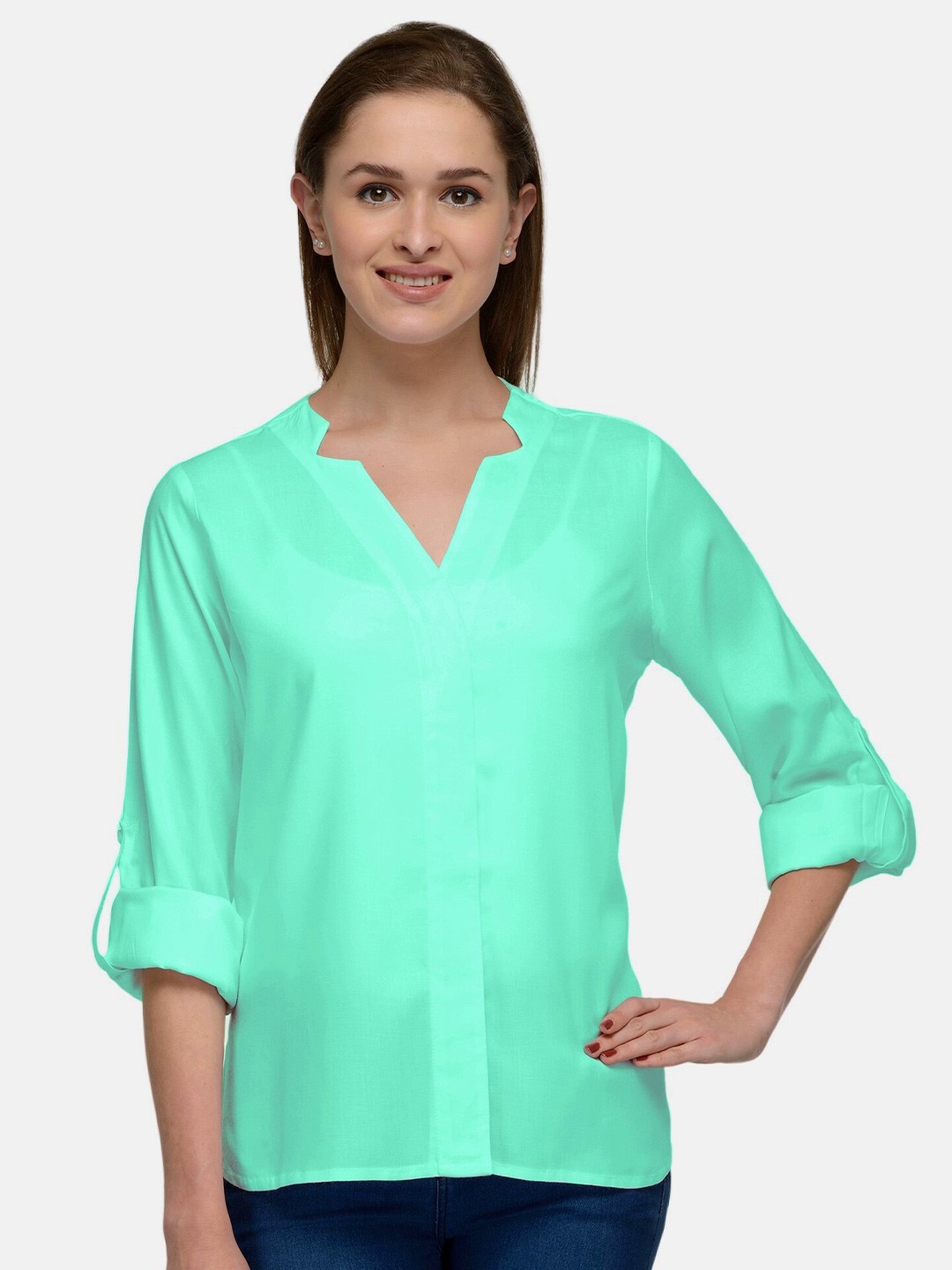 

PATRORNA Women Sea Green Comfort Casual Shirt