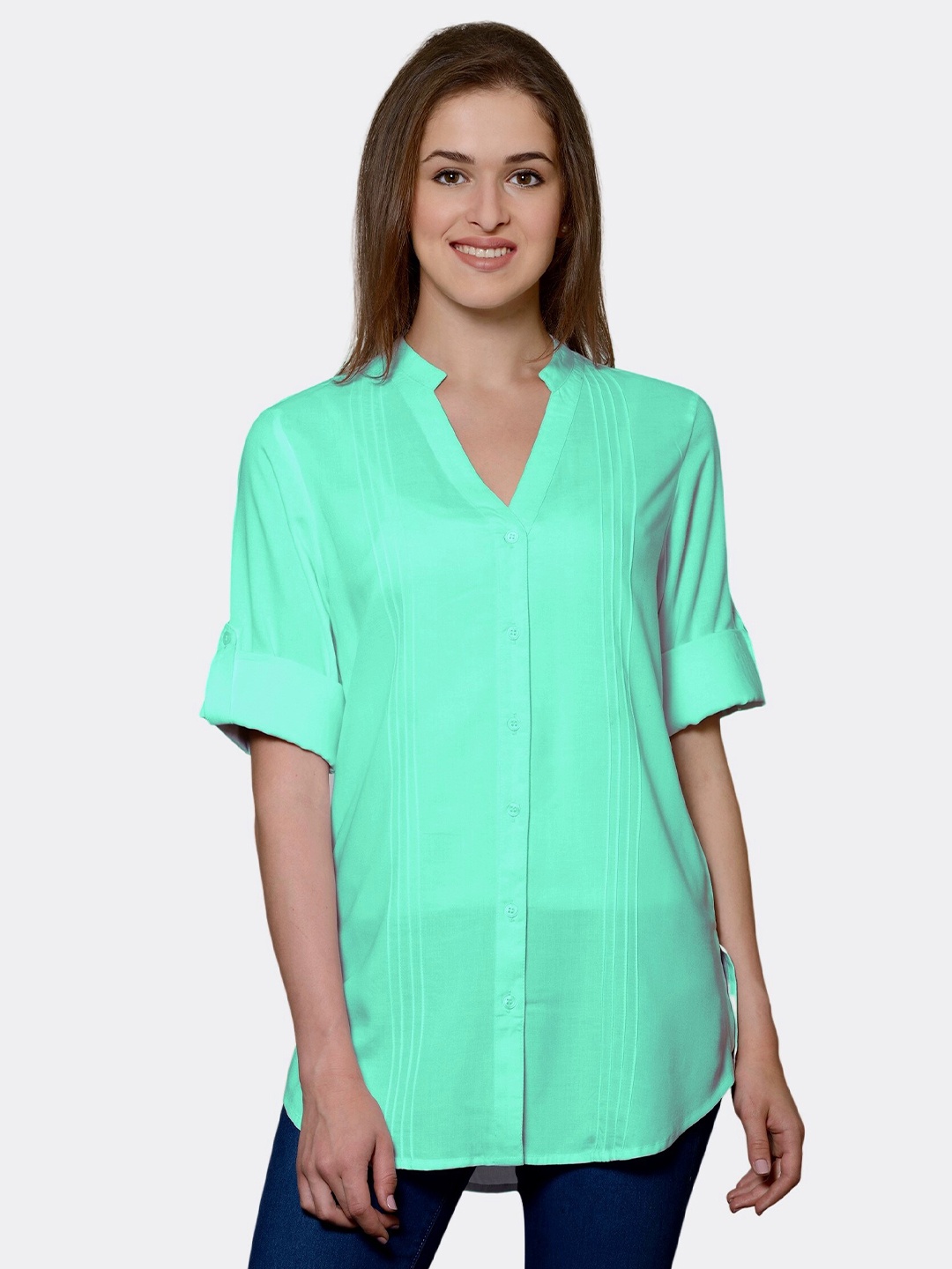 

PATRORNA Plus Size Women Sea Green Comfort Casual Shirt