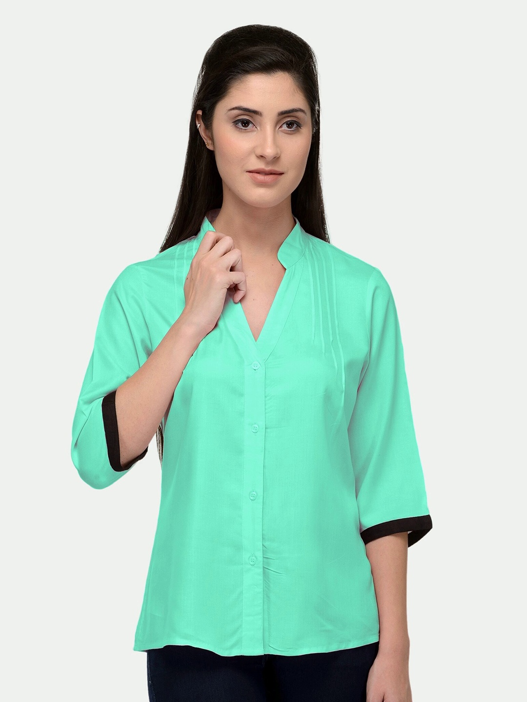 

PATRORNA Women Sea Green Comfort Casual Shirt
