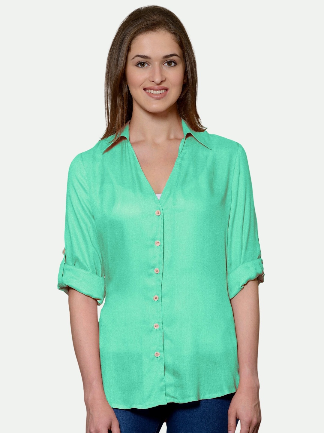 

PATRORNA Plus Size Women Sea Green Comfort Casual Shirt