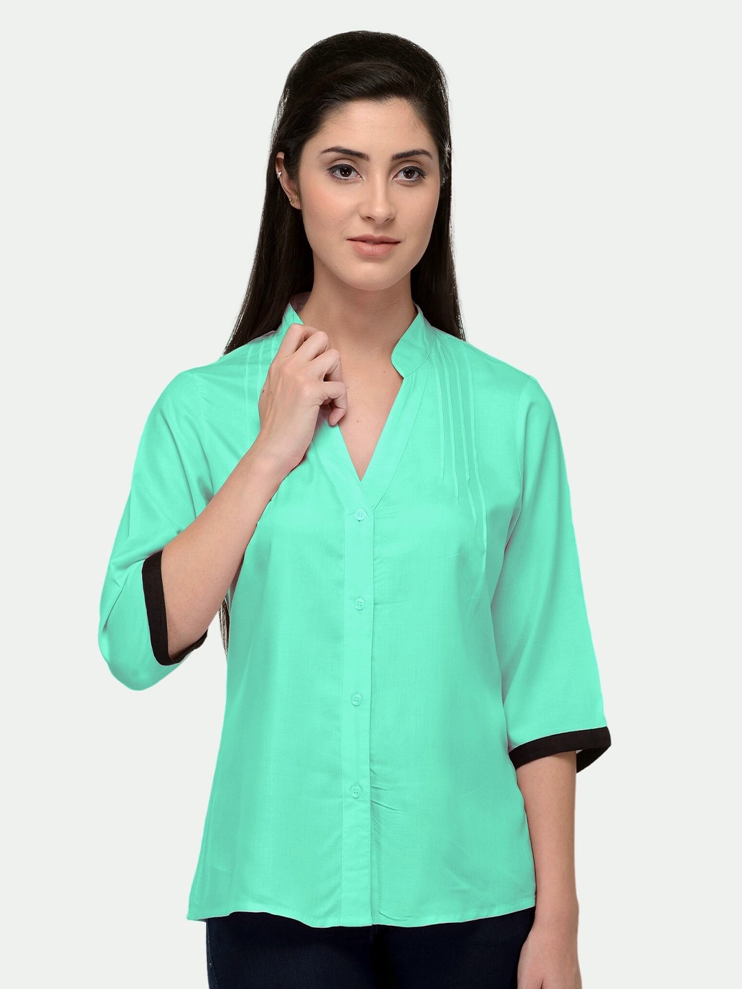 

PATRORNA Women Sea Green Comfort Casual Shirt