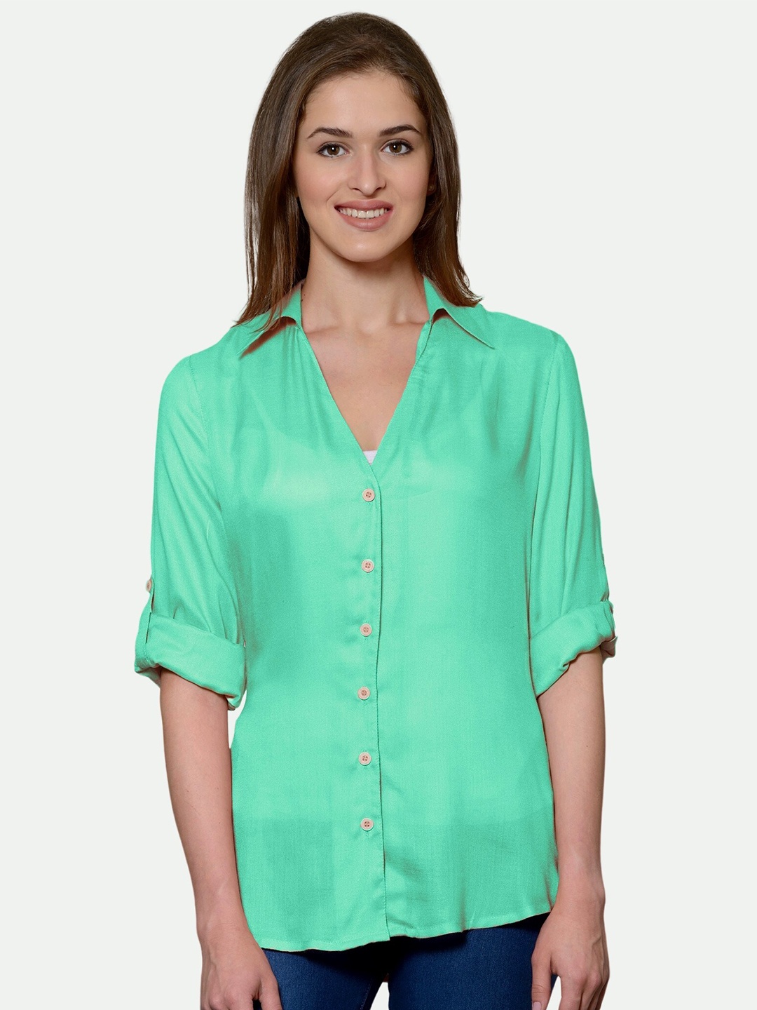 

PATRORNA Women Sea Green Comfort Casual Shirt
