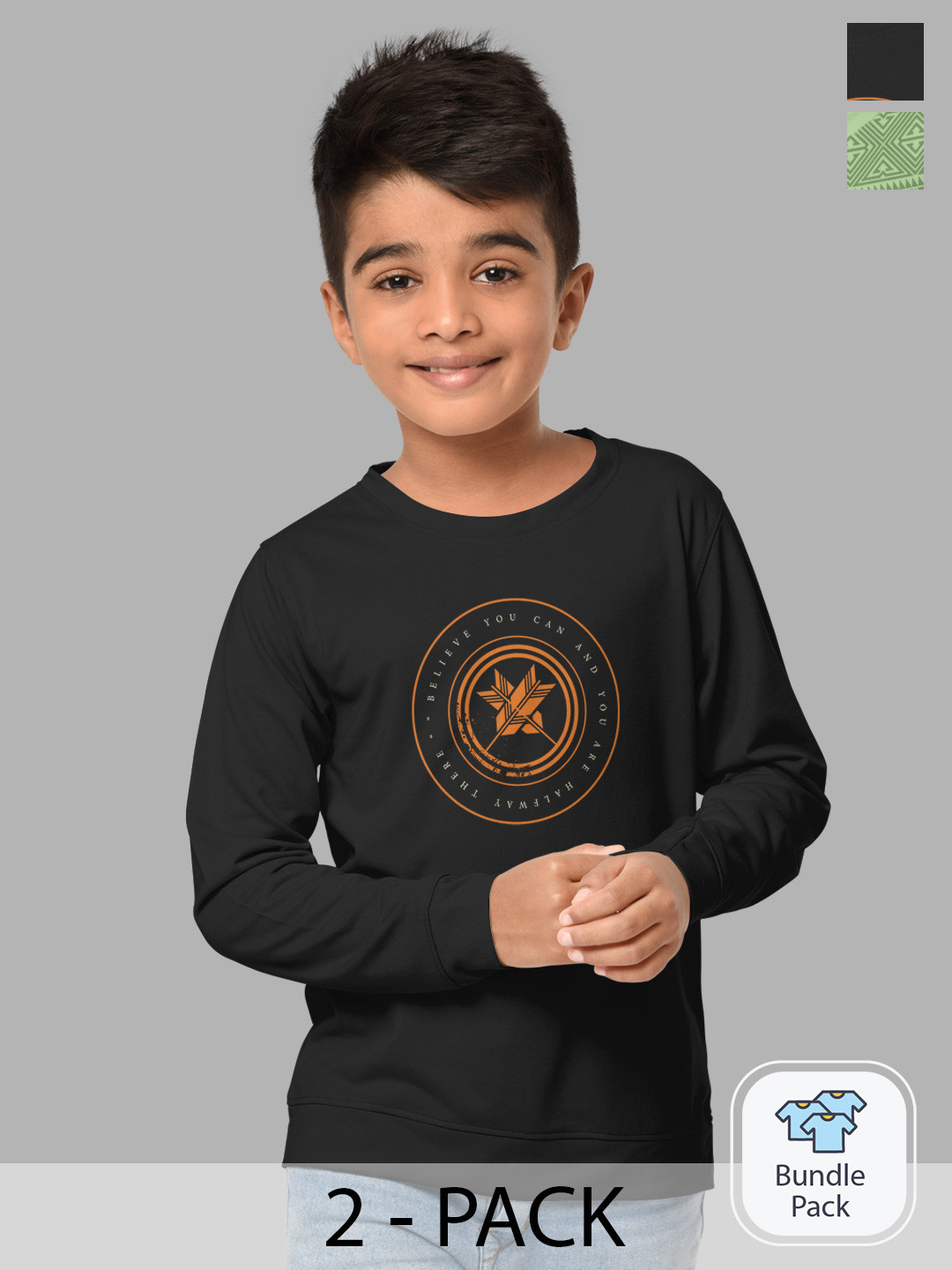 

HELLCAT Pack Of 2 Boys Green & Black Printed Cotton T-shirt