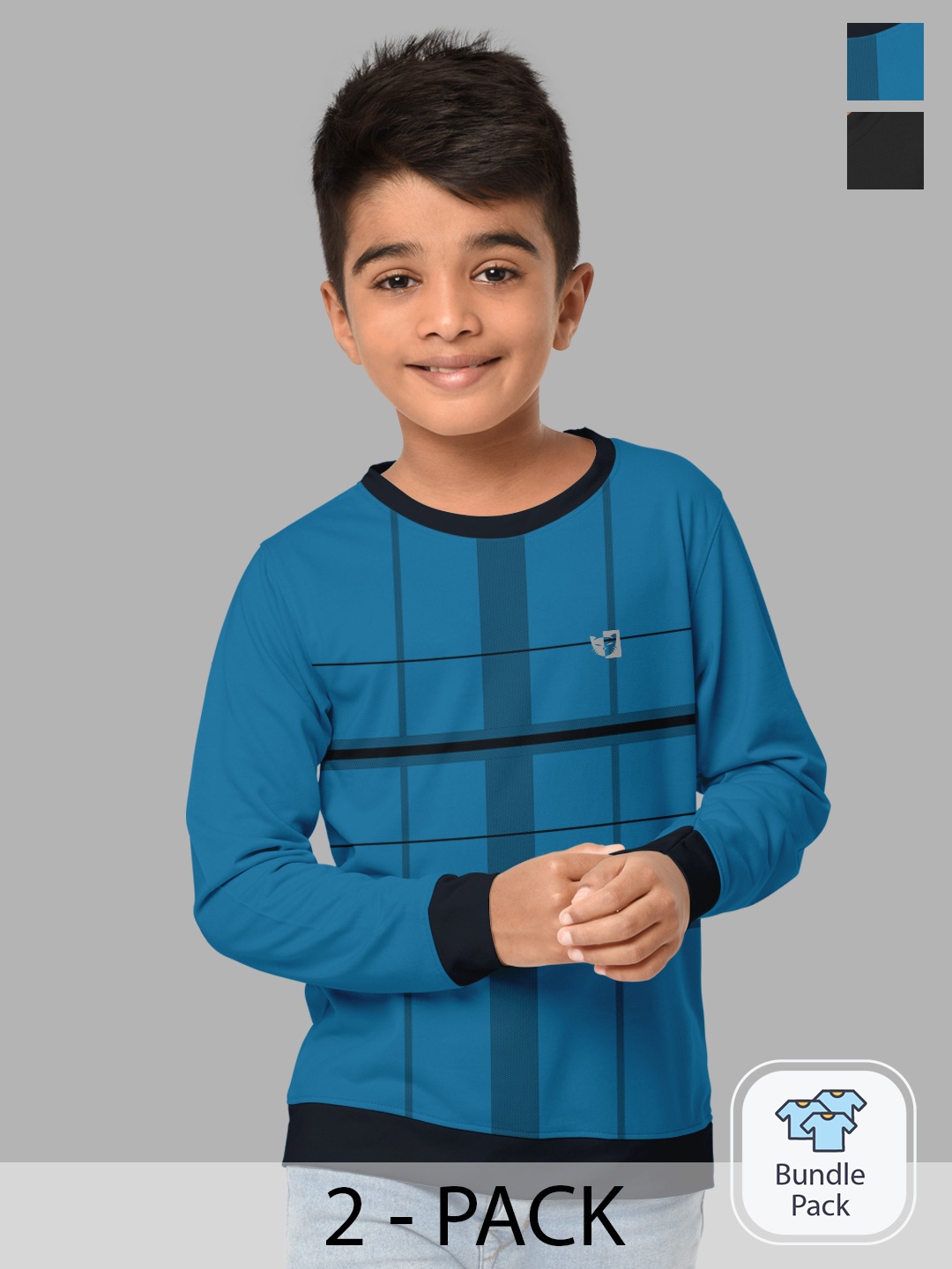 

HELLCAT Pack Of 2 Boys Turquoise Blue & Black Printed Cotton T-shirt