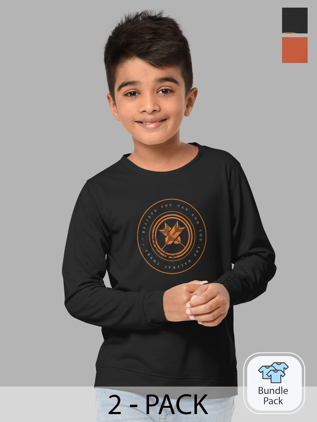 

HELLCAT Pack Of 2 Boys Black & Orange Printed Cotton T-shirt