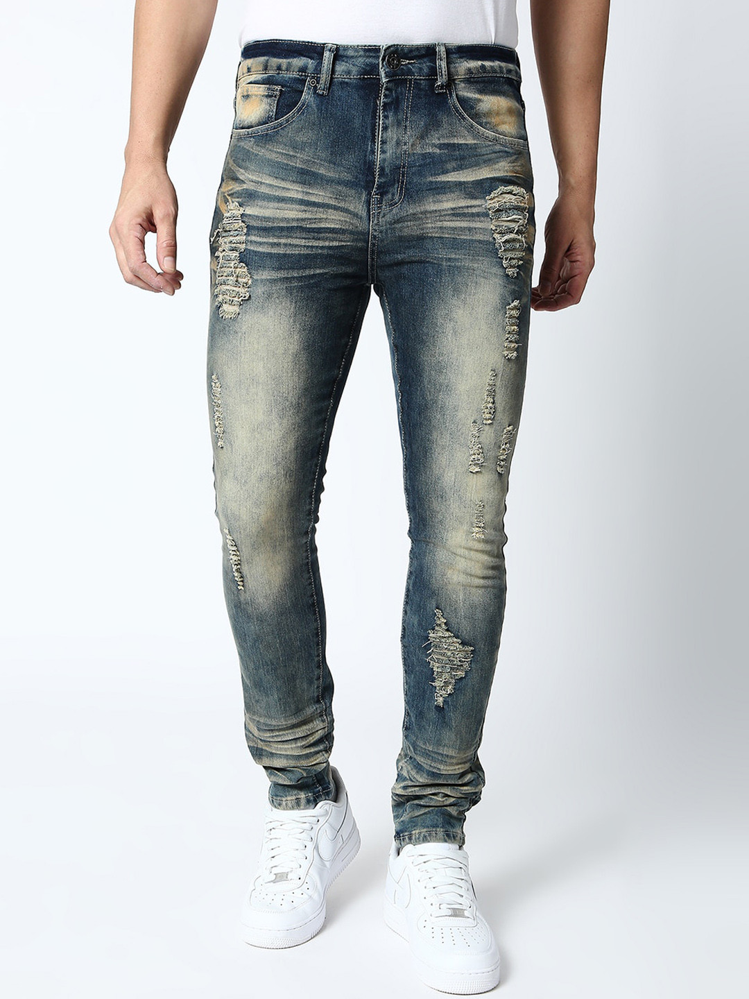 

WAIMEA Men Blue Skinny Fit Mildly Distressed Heavy Fade Stretchable Jeans