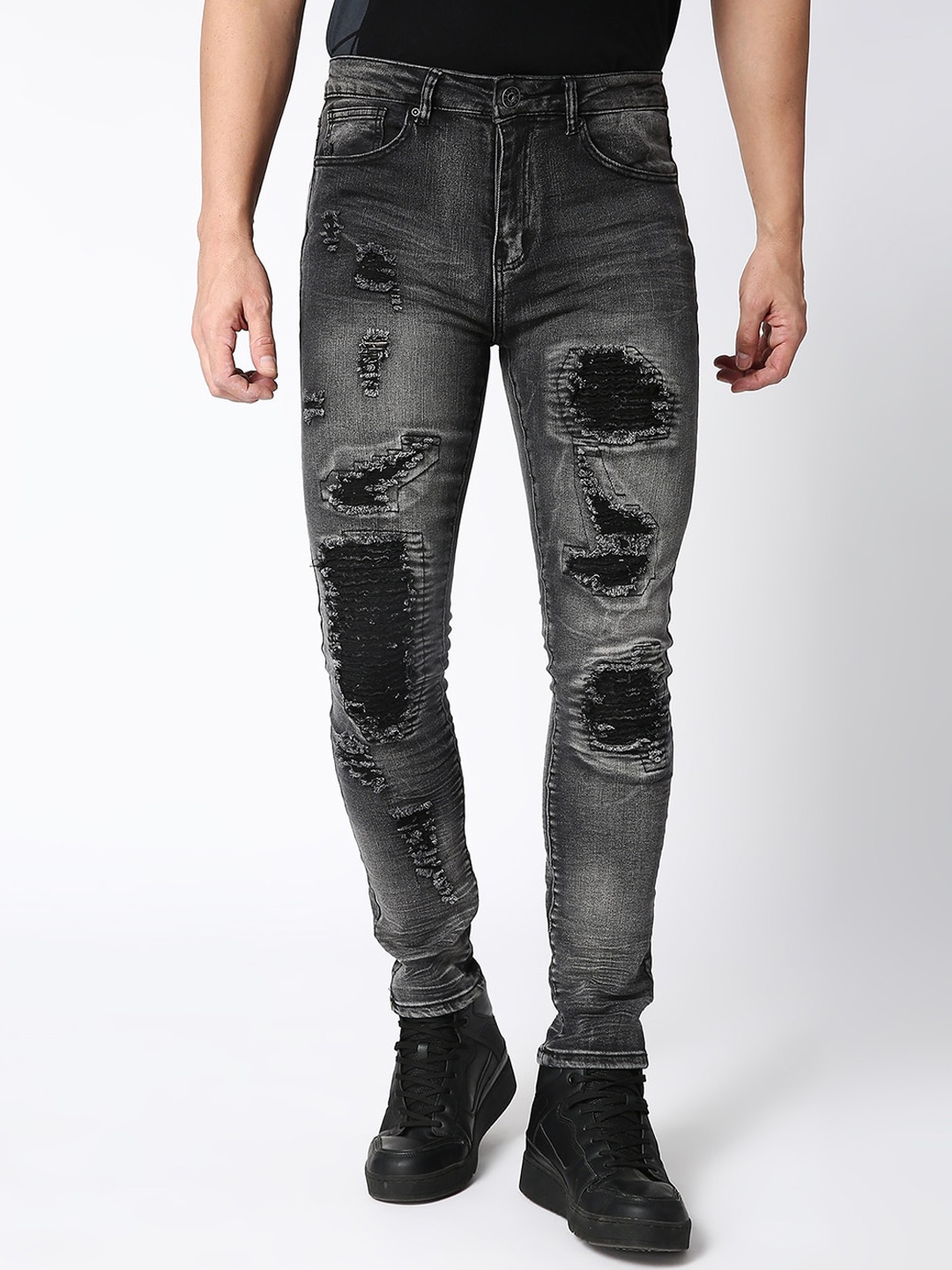 

WAIMEA Men Black Skinny Fit Mildly Distressed Heavy Fade Stretchable Jeans