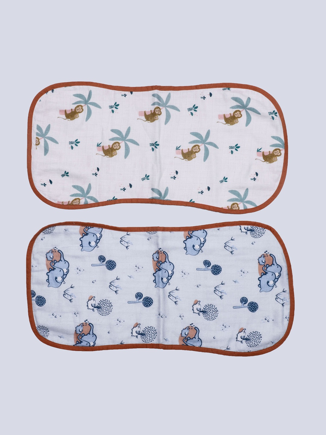 

Bhaakur Kids Pack Of 2 Blue & Brown Printed Cotton Bibs
