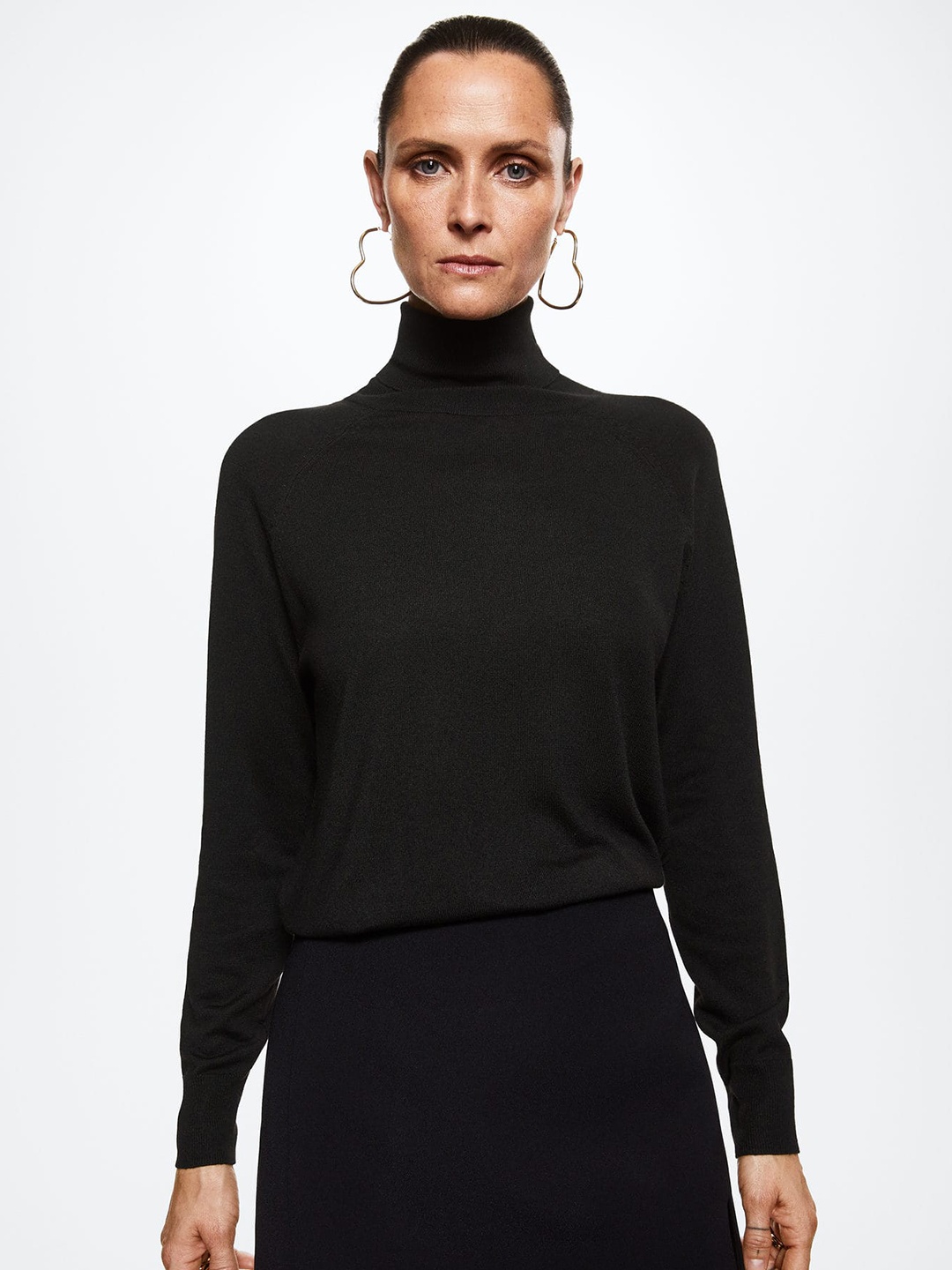 

MANGO Women Black Turtle Neck Knitted Pullover