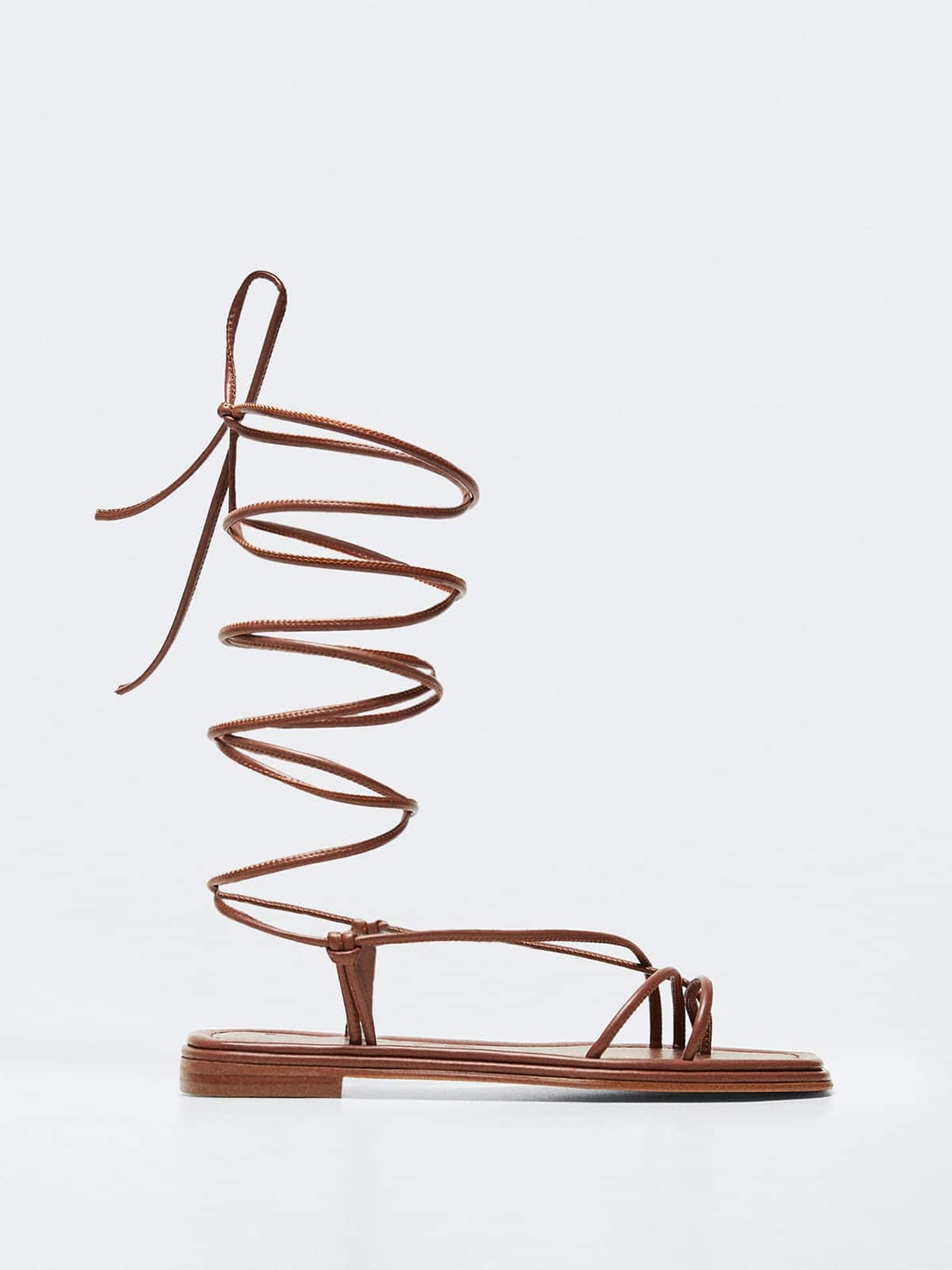 

MANGO Women Coffee Brown Solid Knot Detail Mid-Top Gladiators