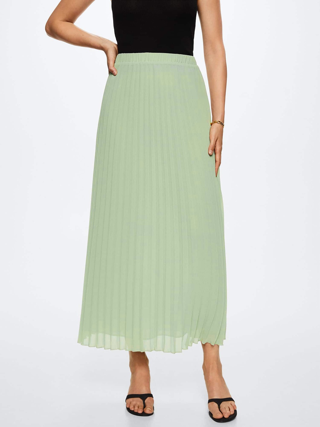 

MANGO Green Accordion Pleated A-Line Maxi Sustainable Skirt