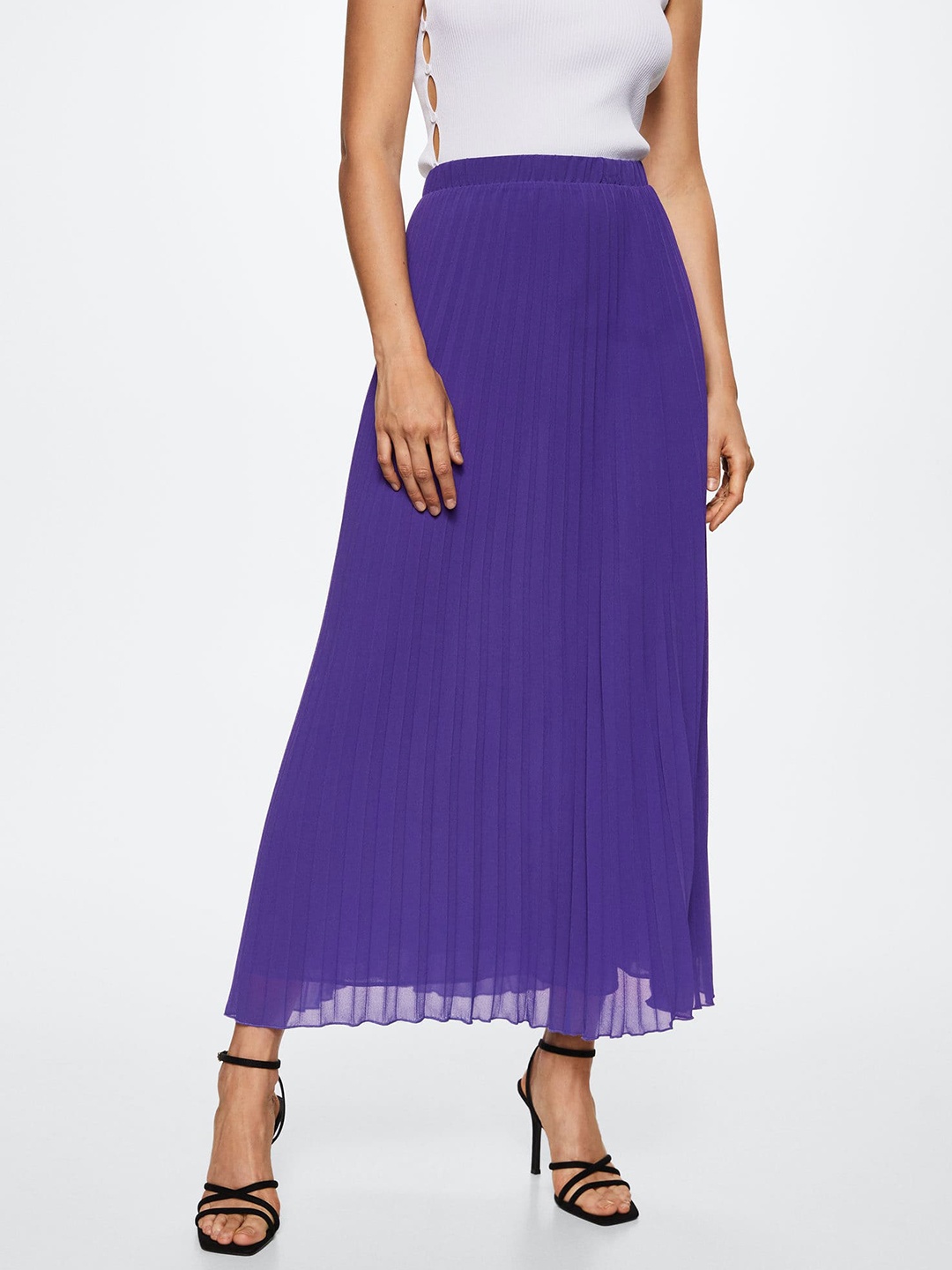 

MANGO Purple Pleated A-Line Maxi Sustainable Skirt