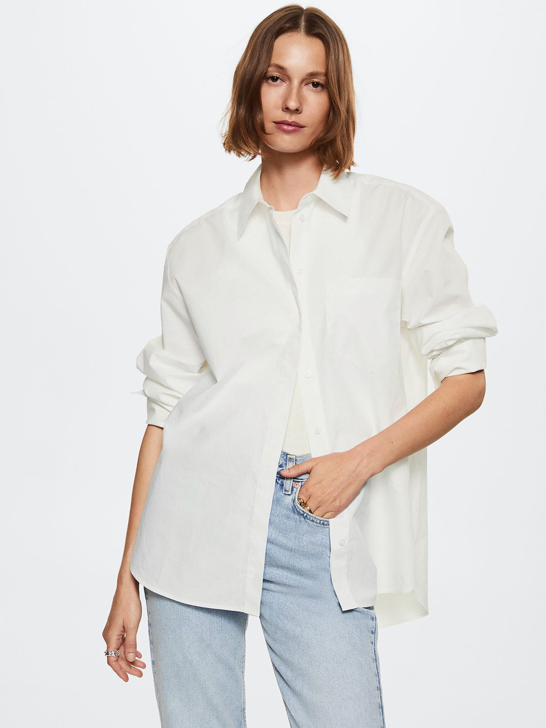 

MANGO Women White Casual Sustainable Shirt