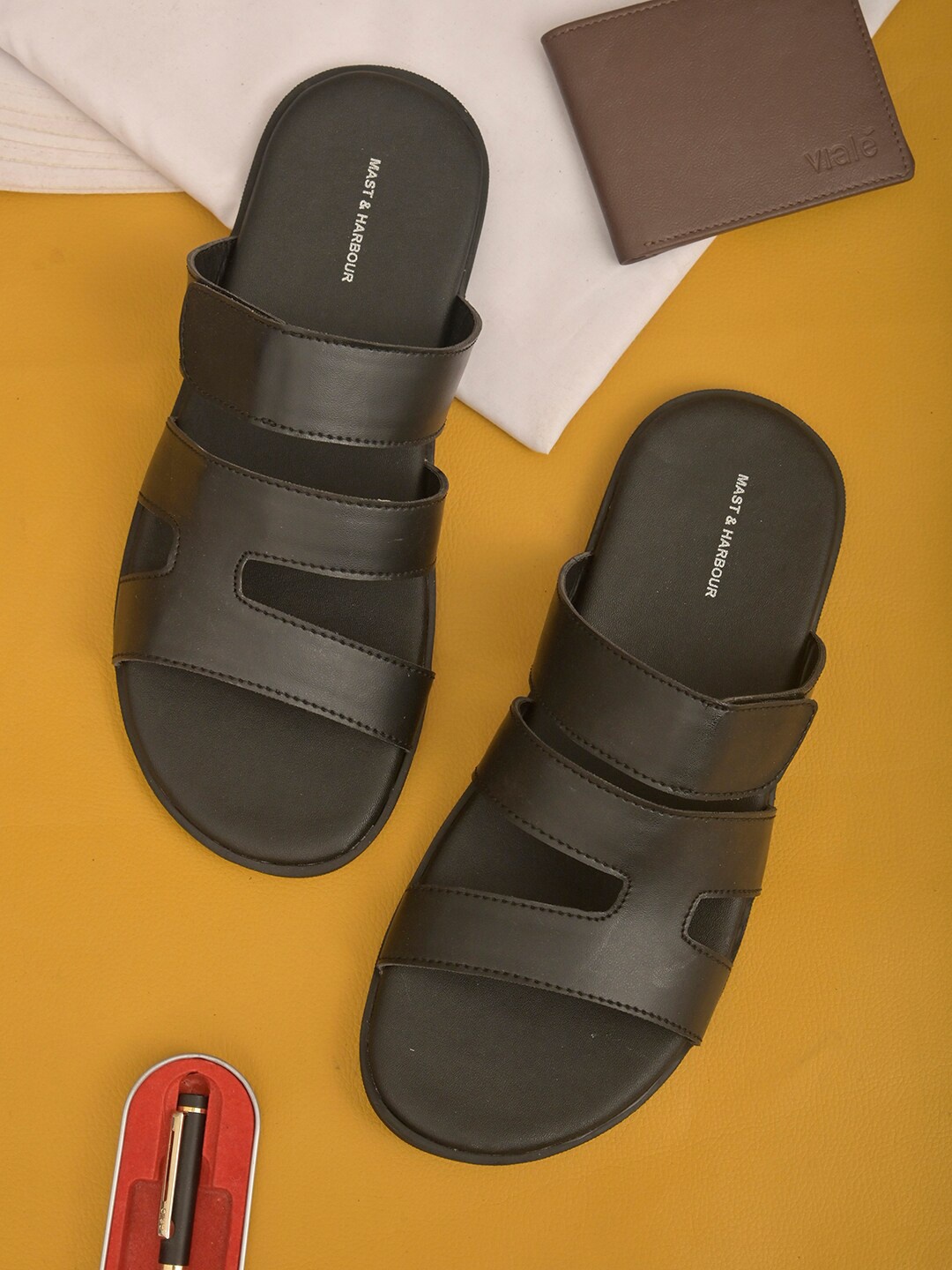 

Mast & Harbour Men Comfort Slip On Sandals, Black