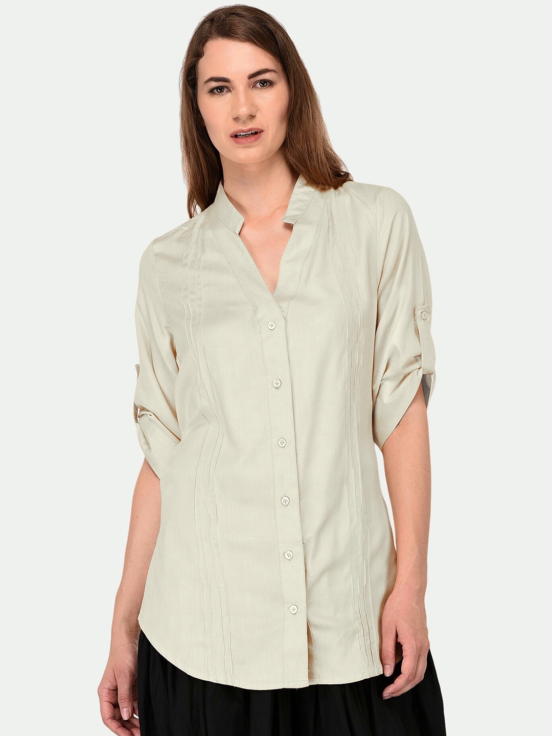 

PATRORNA Women Off White Comfort Casual Antimicrobial Shirt