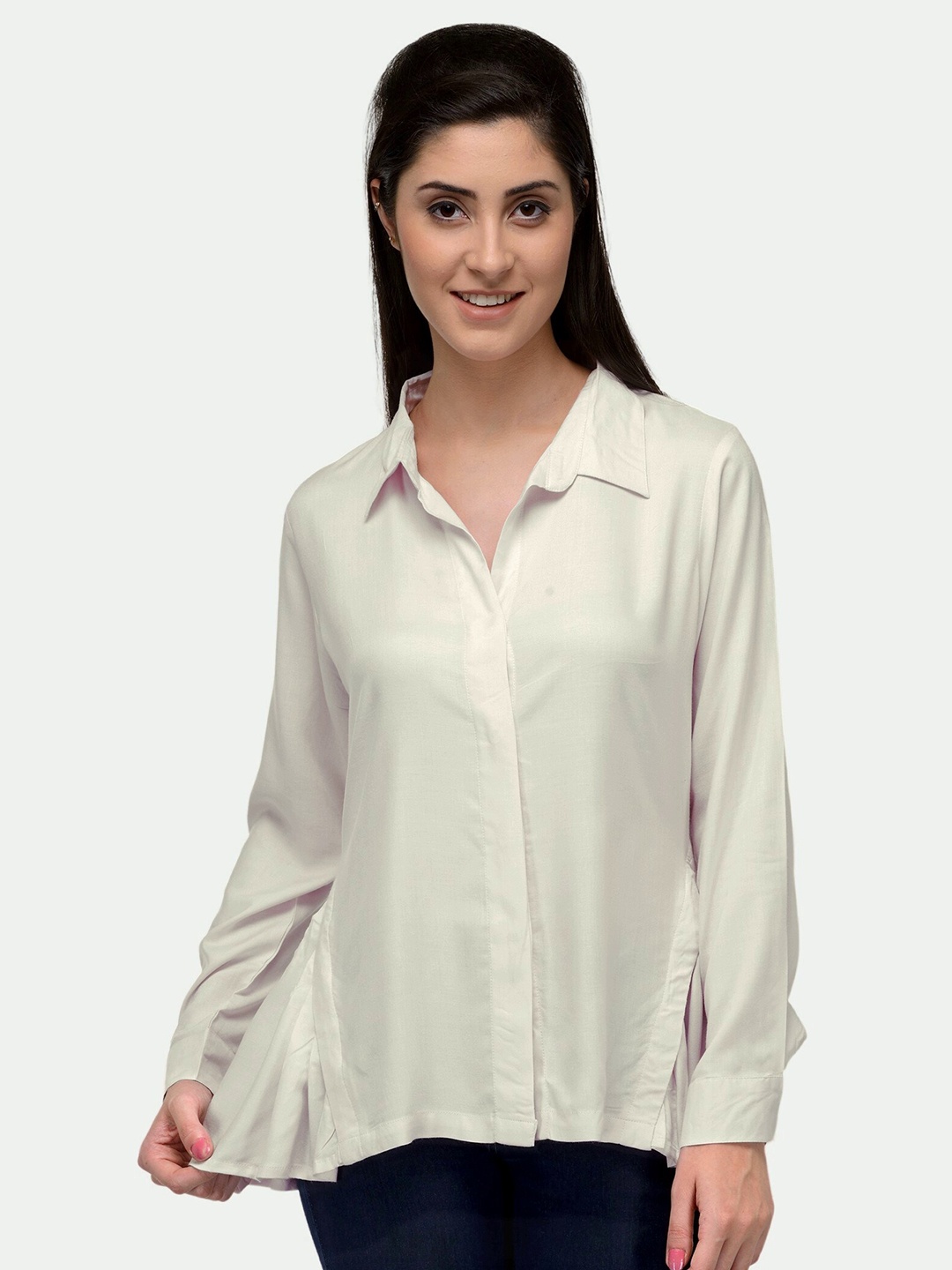 

PATRORNA Women Off White Comfort Casual Antimicrobial Shirt