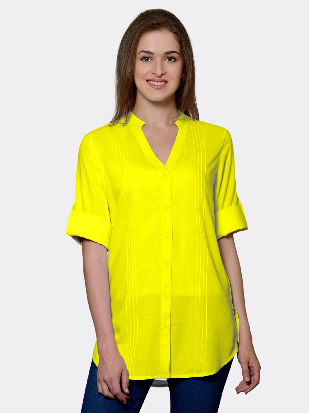 

PATRORNA Women Yellow Comfort Solid Casual Shirt