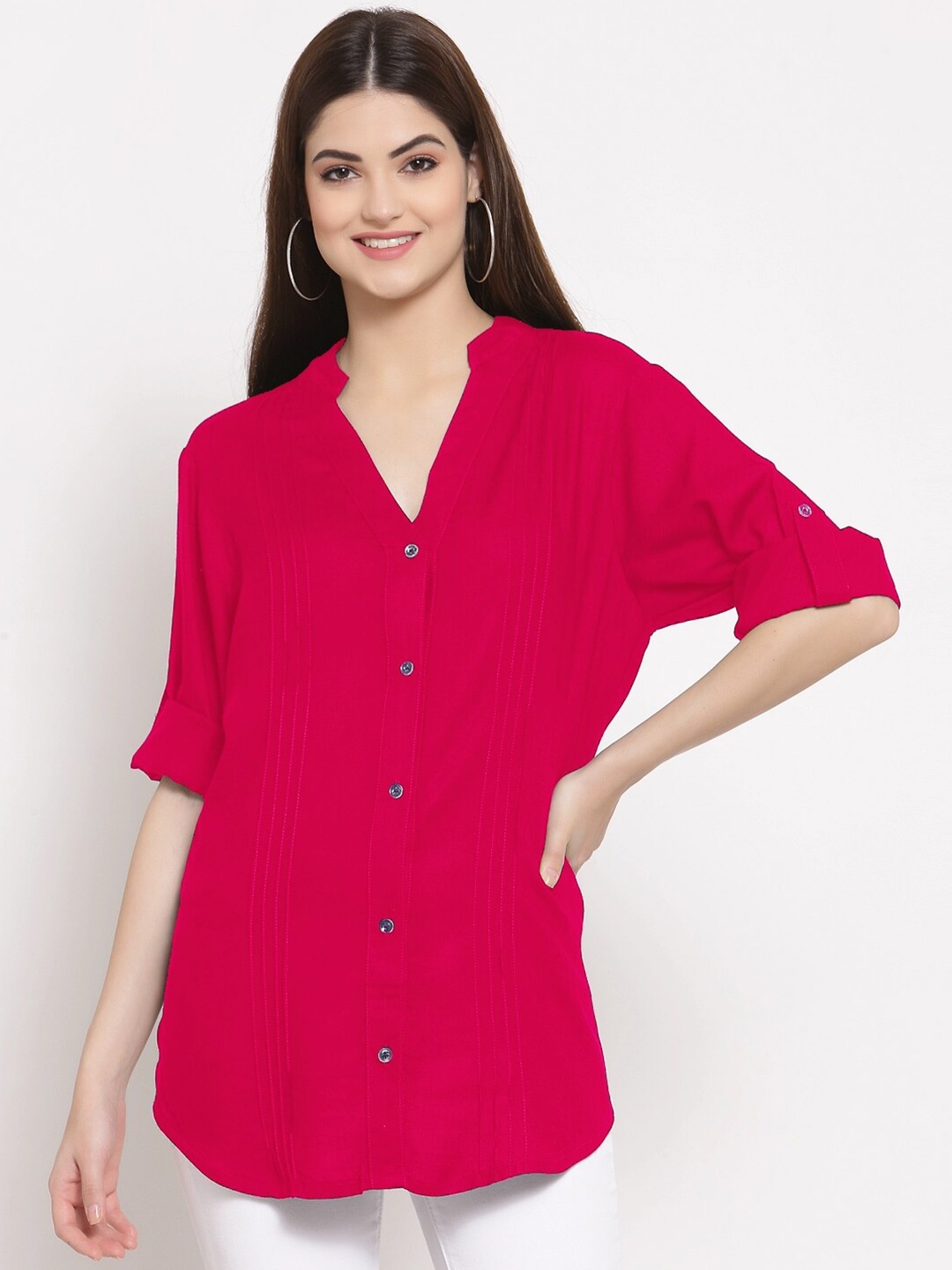 

PATRORNA Women Pink Solid Comfort Casual Shirt