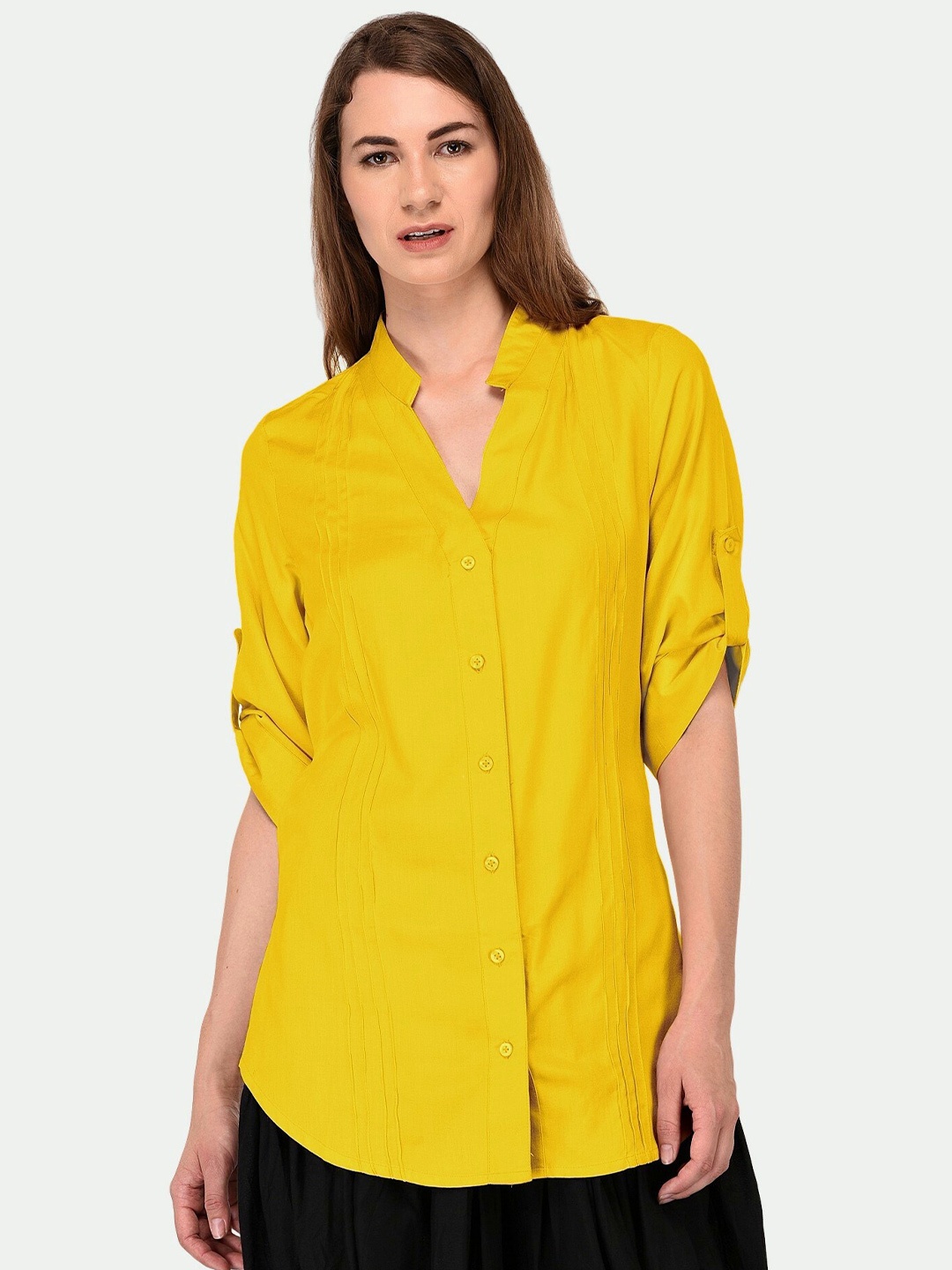

PATRORNA Women Mustard Comfort Solid Casual Shirt