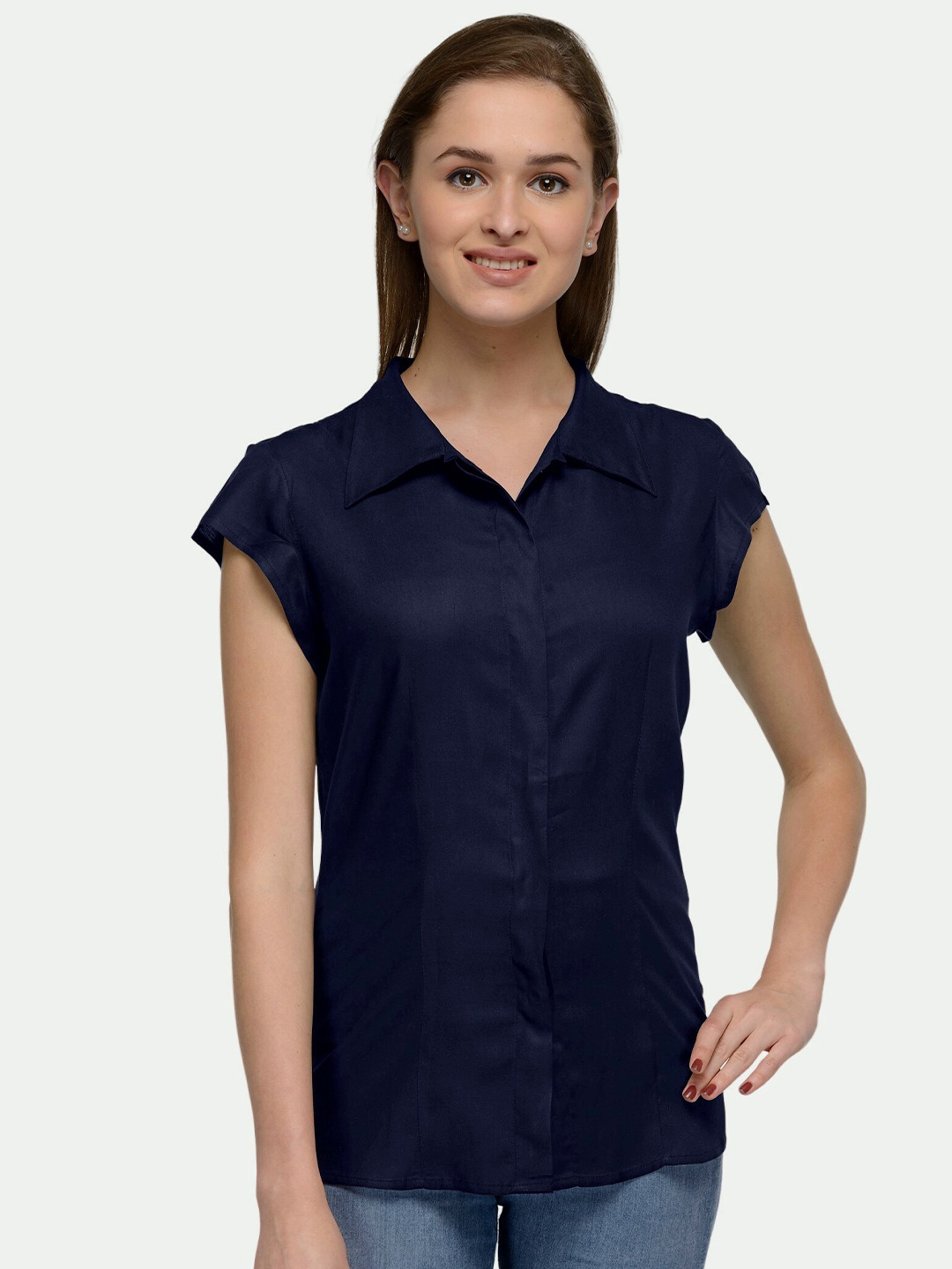 

PATRORNA Women Blue Comfort Solid Casual Shirt