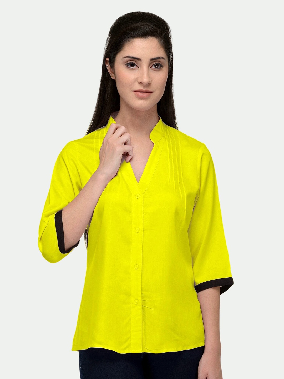

PATRORNA Women Yellow Comfort Solid Casual Shirt