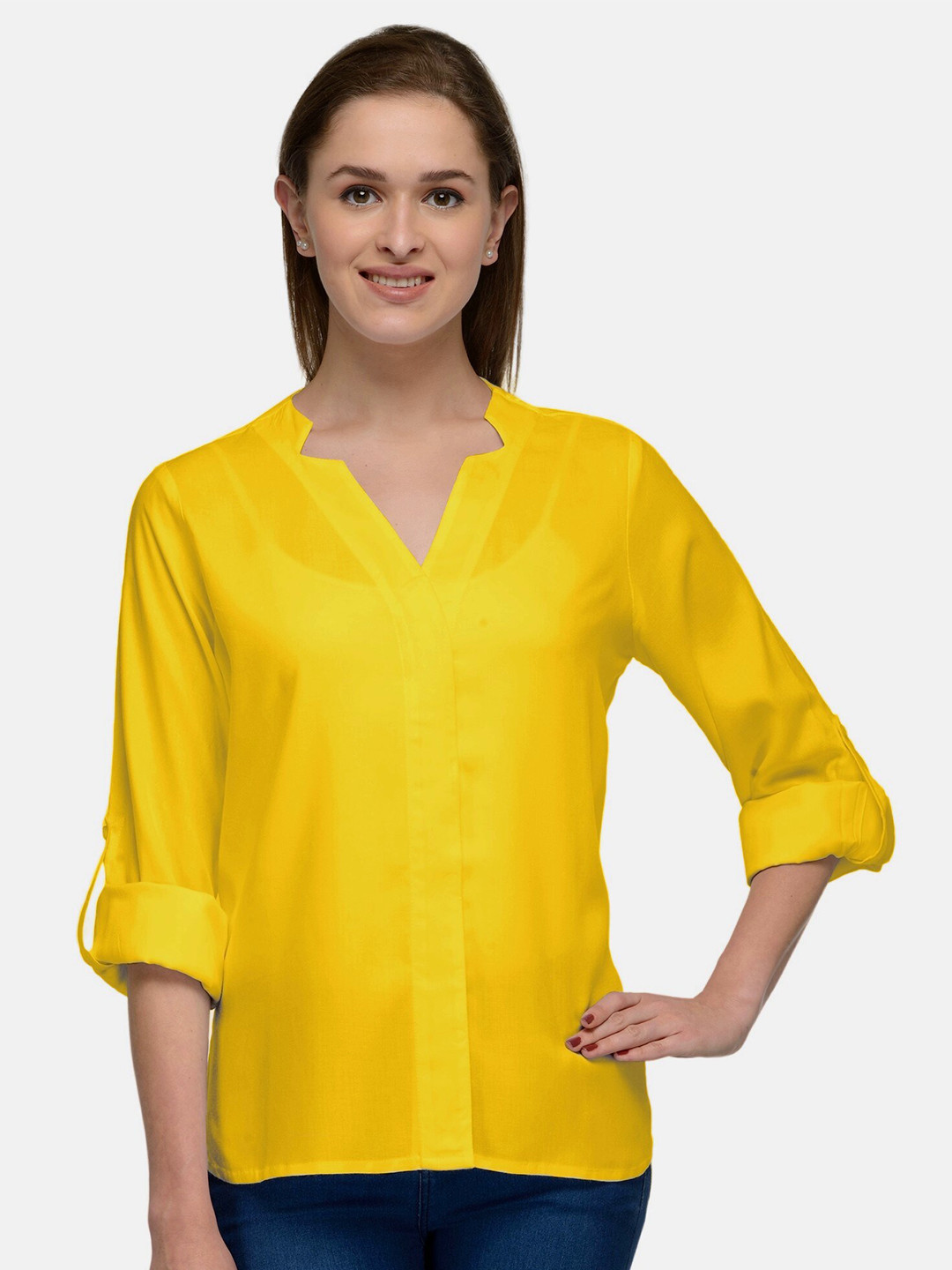

PATRORNA Women Mustard Comfort Solid Casual Shirt