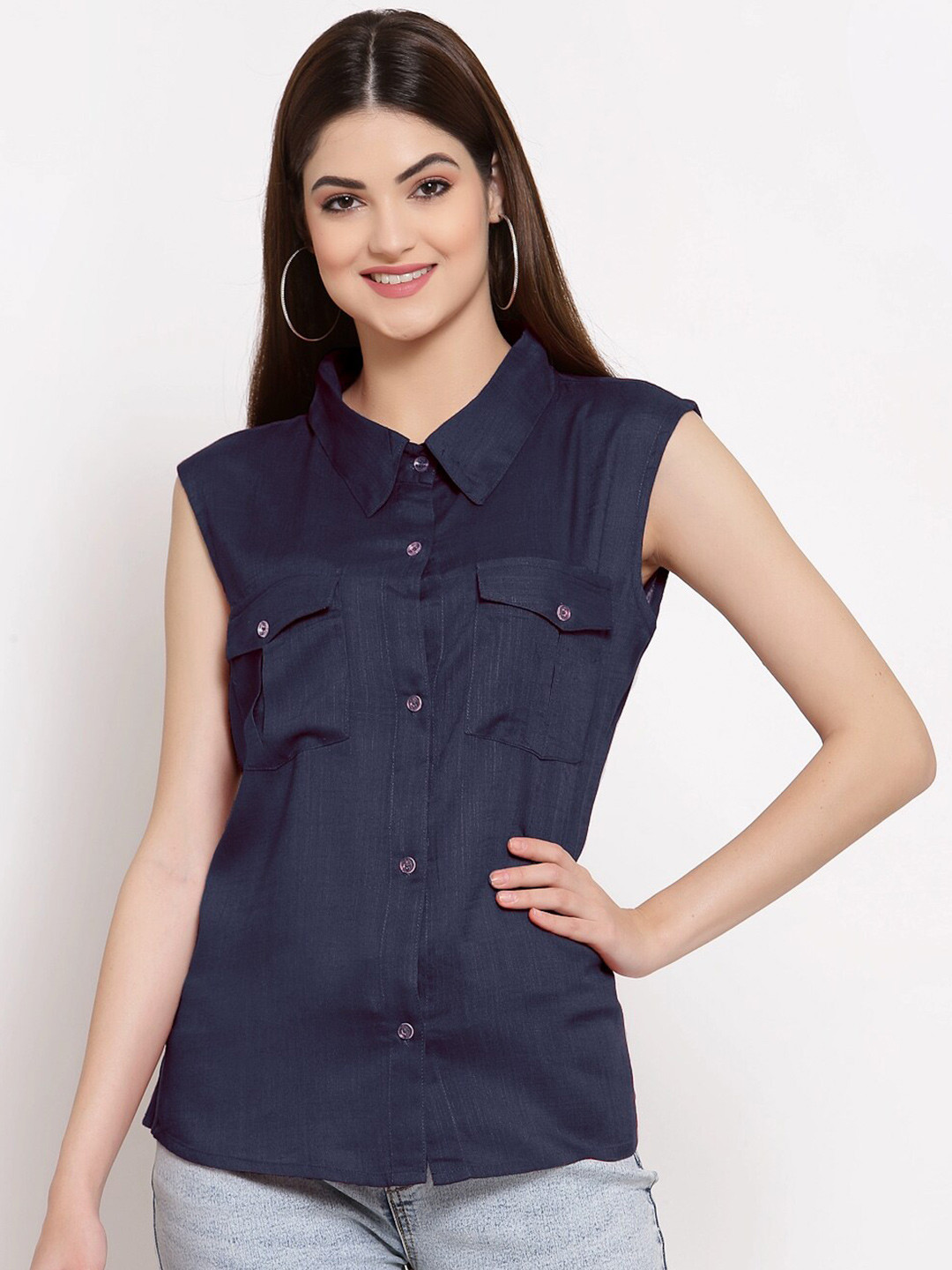 

PATRORNA Women Blue Comfort Solid Casual Shirt