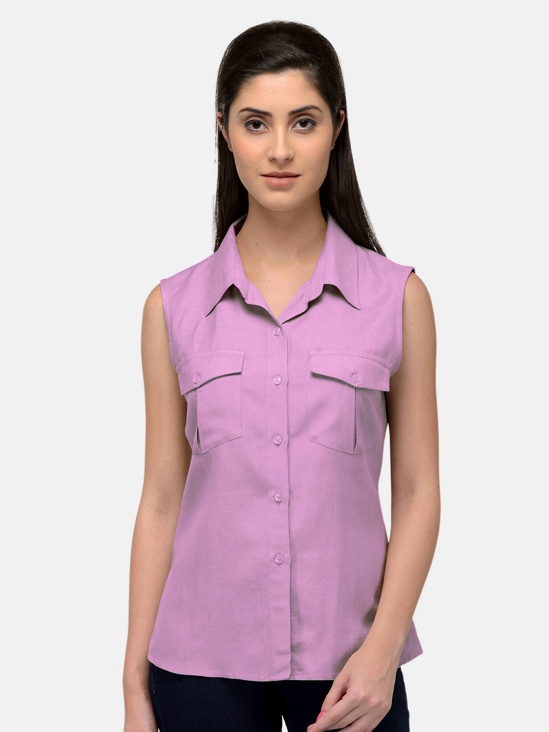 

PATRORNA Women Pink Solid Comfort Collar Casual Shirt