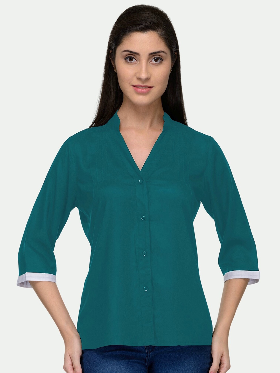 

PATRORNA Women Green Comfort Solid Casual Shirt