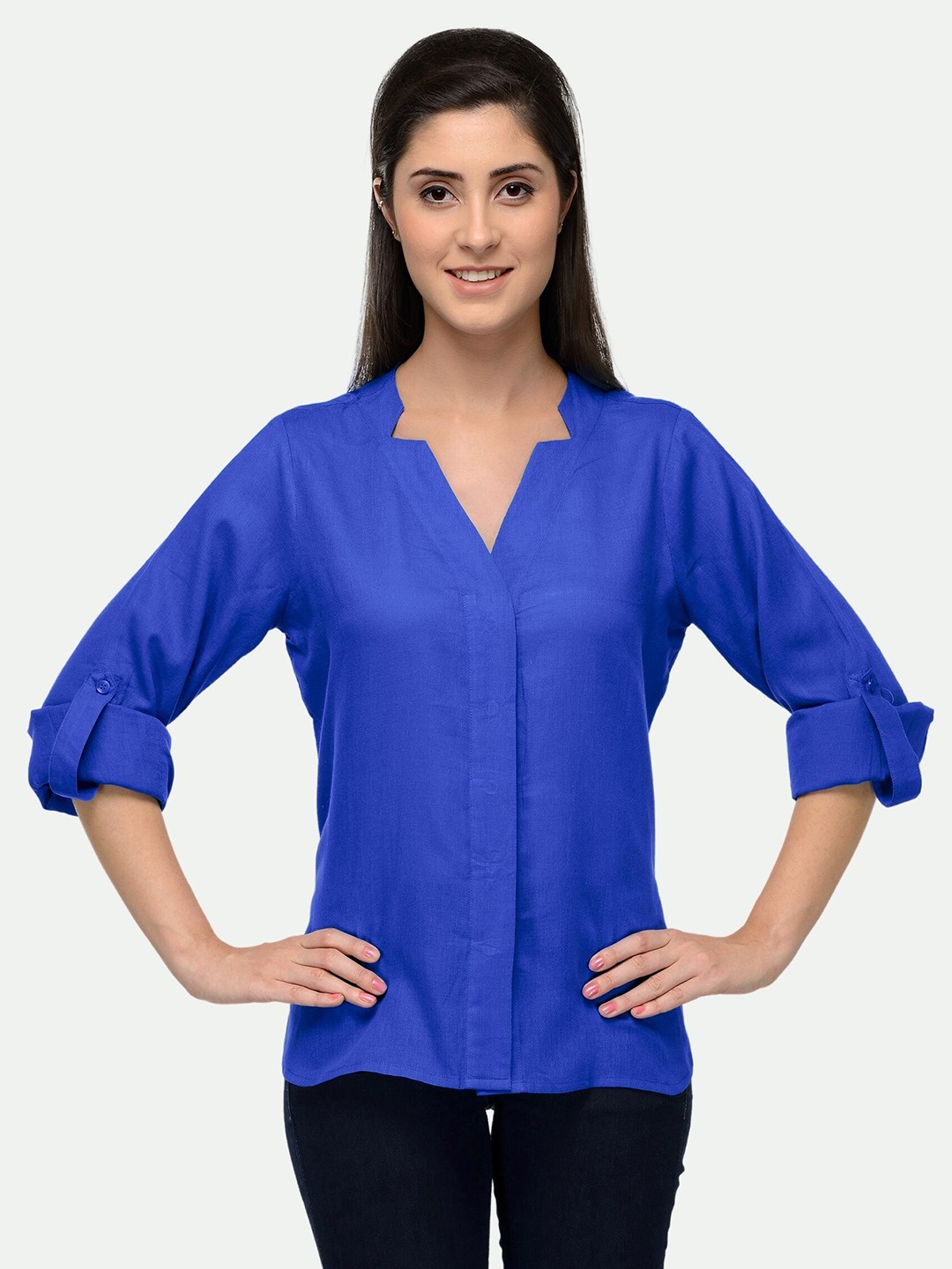 

PATRORNA Women Blue Comfort Solid Casual Shirt