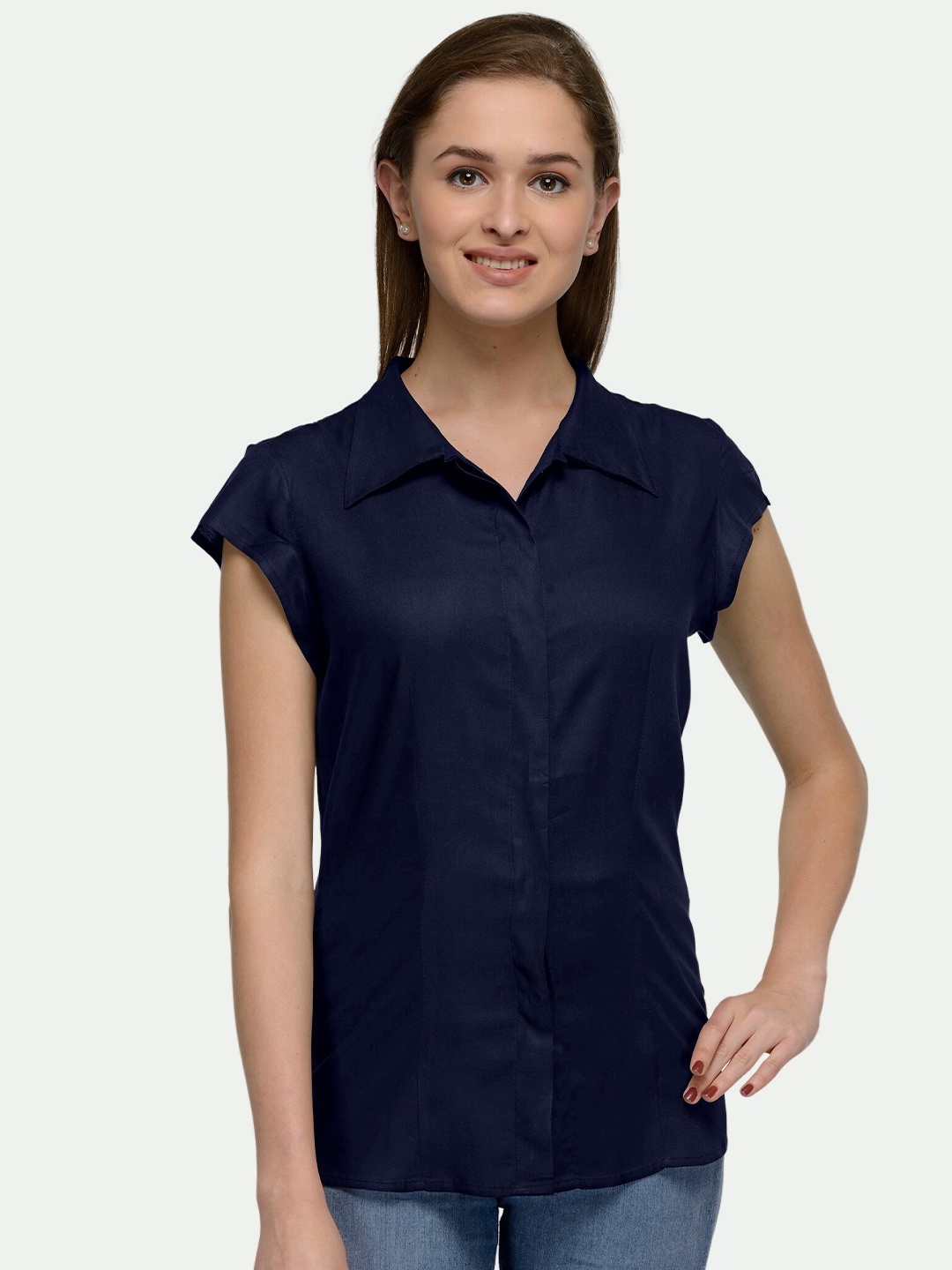 

PATRORNA Women Blue Comfort Solid Casual Shirt