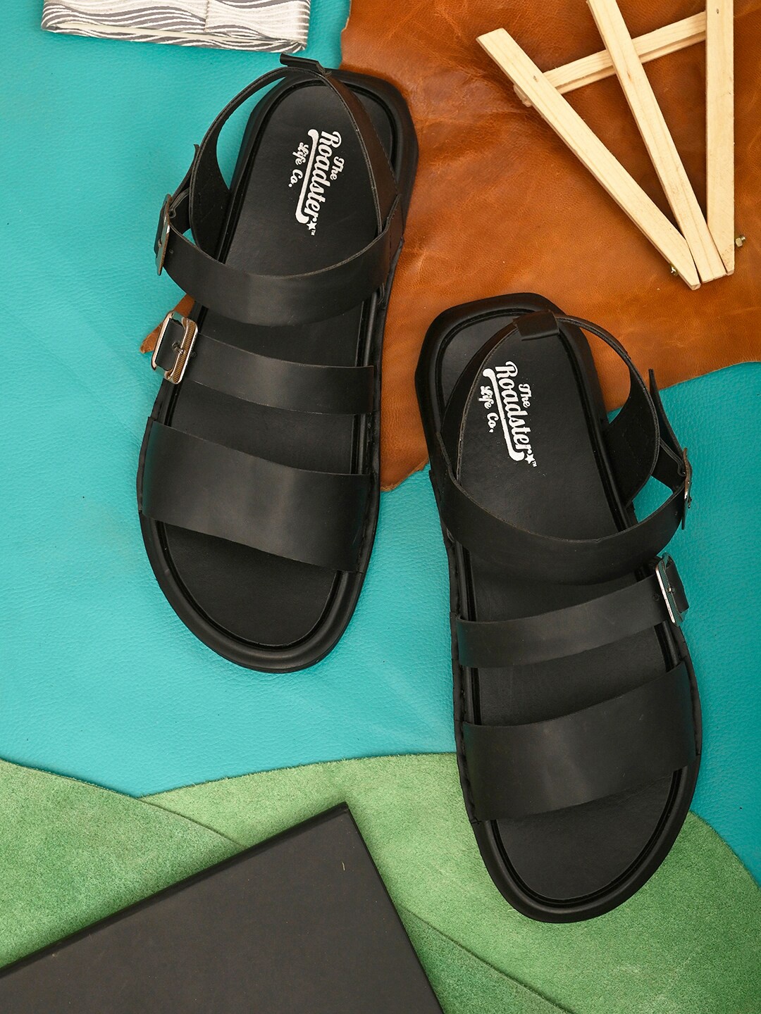 

Roadster Men Leather Comfort Sandals, Black
