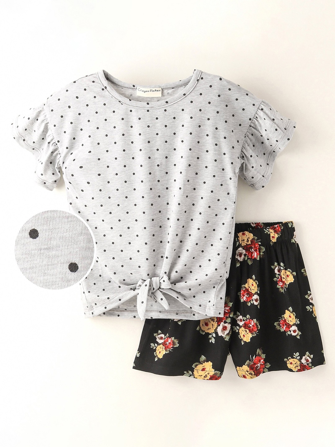 

CrayonFlakes Girls Printed Top with Shorts, Grey