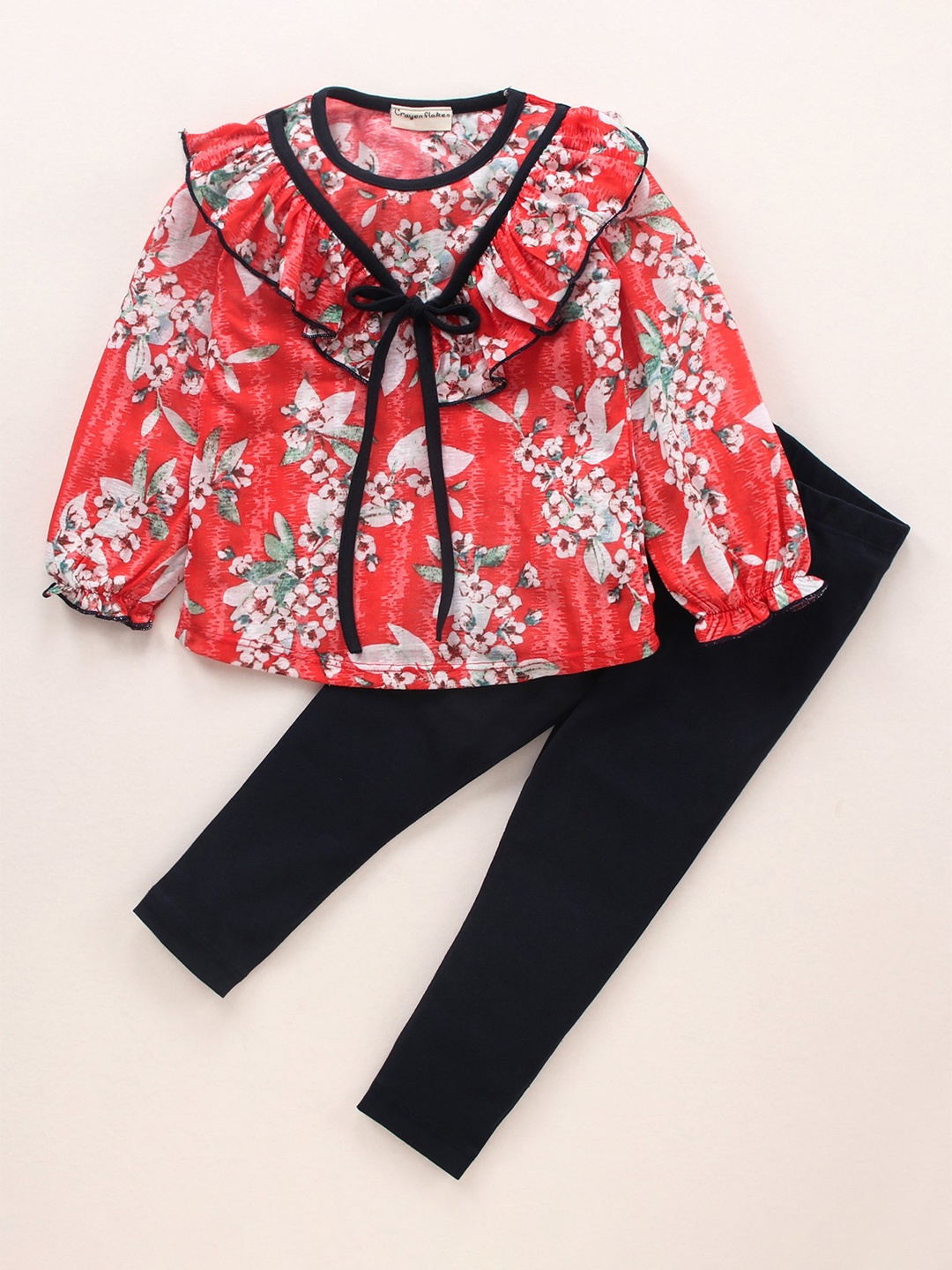 

CrayonFlakes Girls Pure Cotton Printed Top with Leggings, Orange