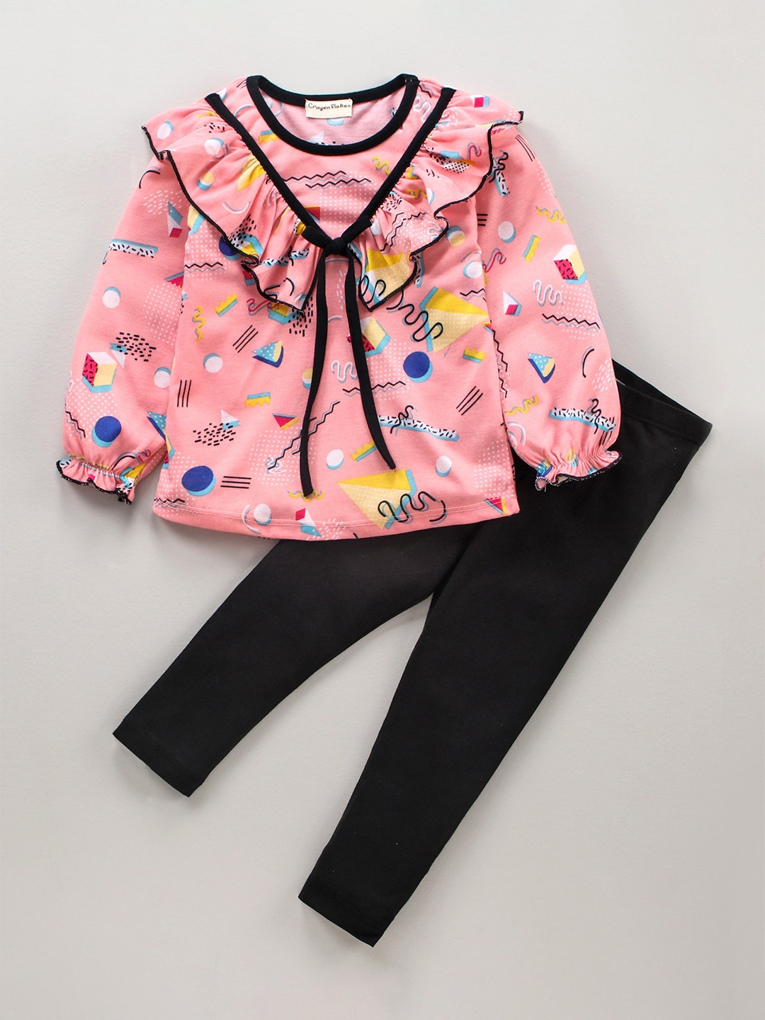 

CrayonFlakes Girls Printed Top with Leggings, Peach