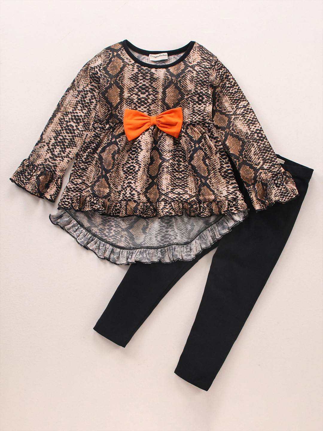

CrayonFlakes Girls Printed Top with Leggings, Brown