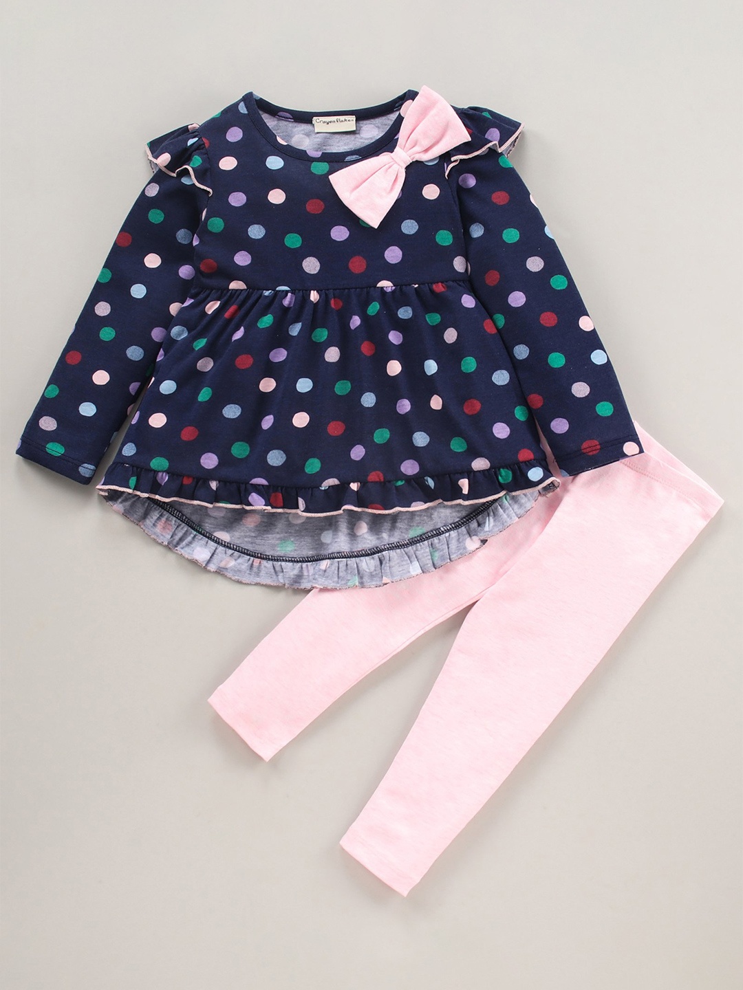 

CrayonFlakes Girls Pure Cotton Printed Top with Leggings, Navy blue